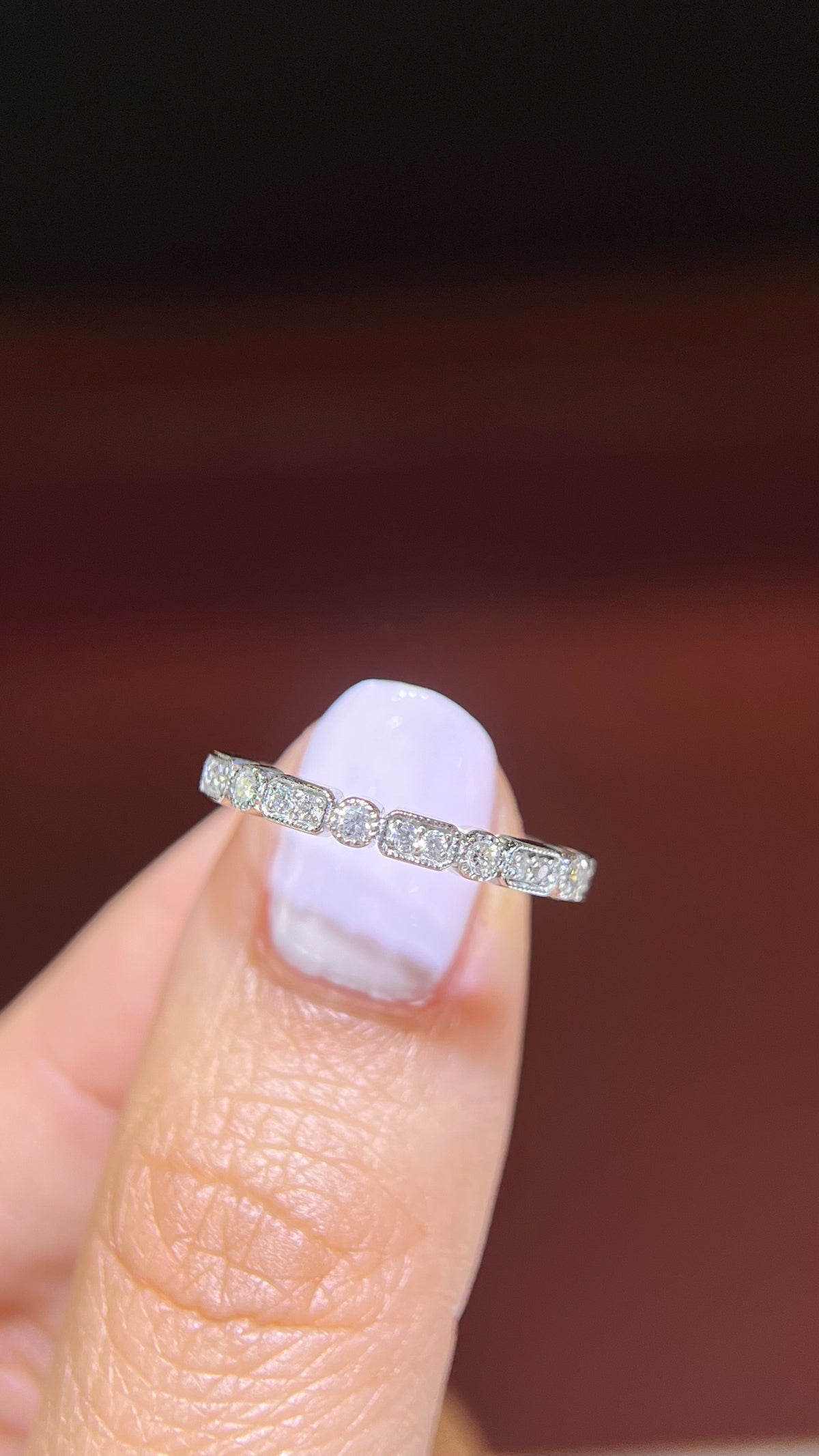 0.20ct Milgrain Beaded Rectangle and Round Diamond Wedding Band 14K Gold BAN109