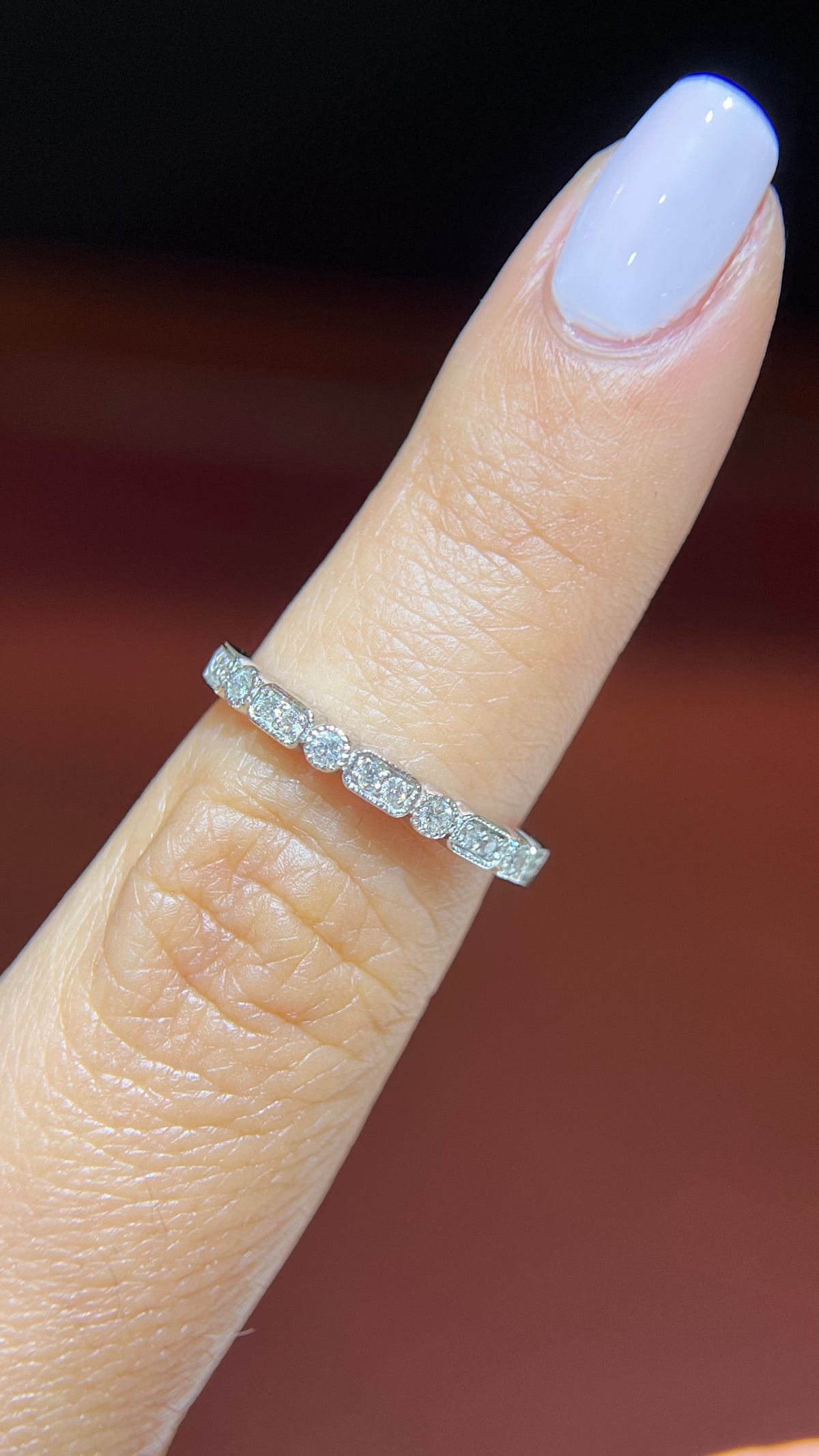 0.20ct Milgrain Beaded Rectangle and Round Diamond Wedding Band 14K Gold BAN109