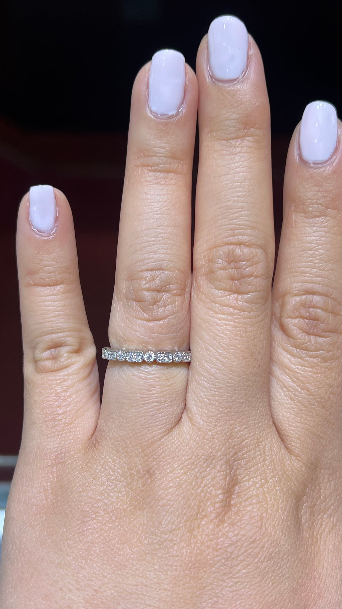 0.20ct Milgrain Beaded Rectangle and Round Diamond Wedding Band 14K Gold BAN109