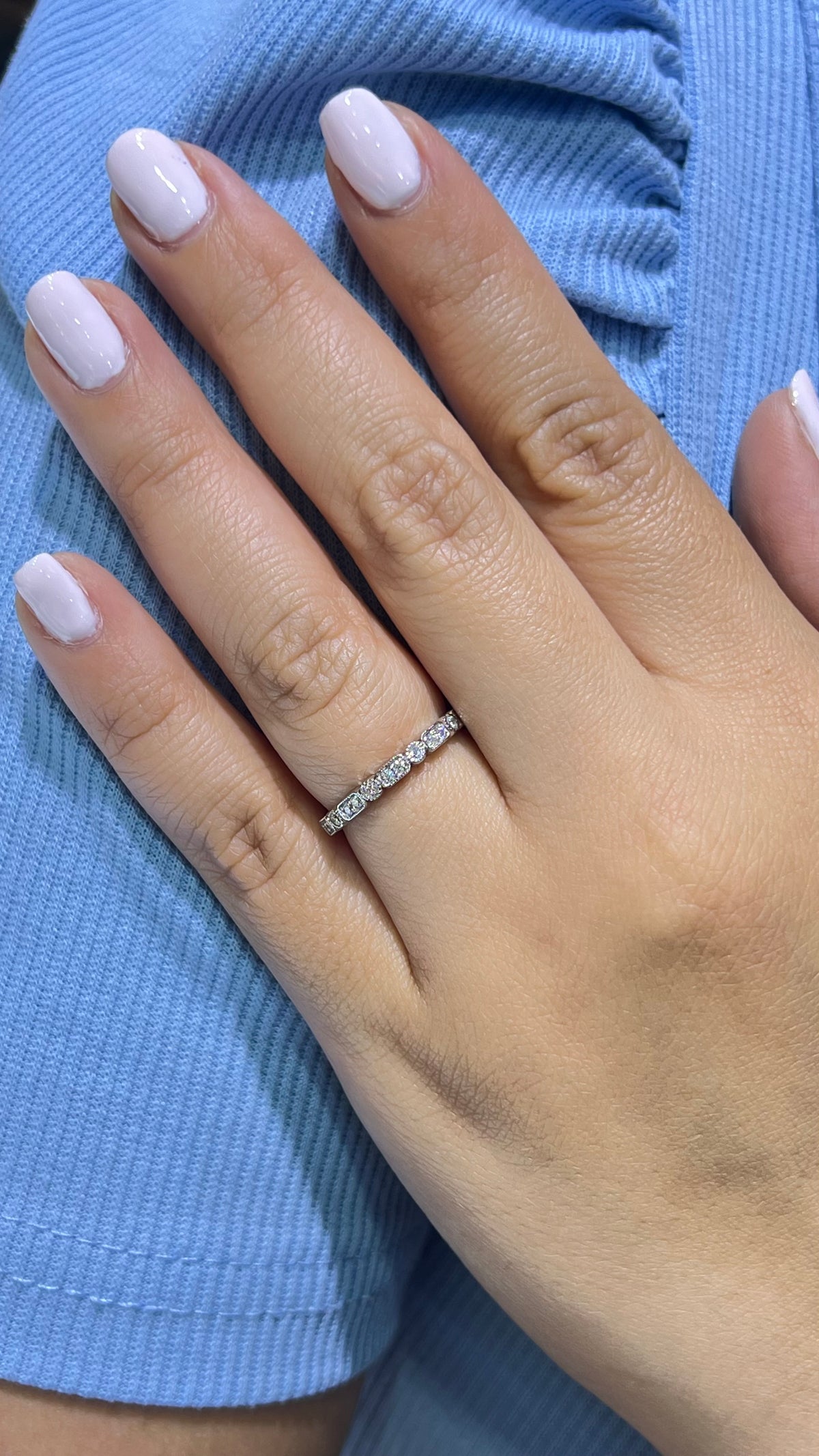 0.20ct Milgrain Beaded Rectangle and Round Diamond Wedding Band 14K Gold BAN109