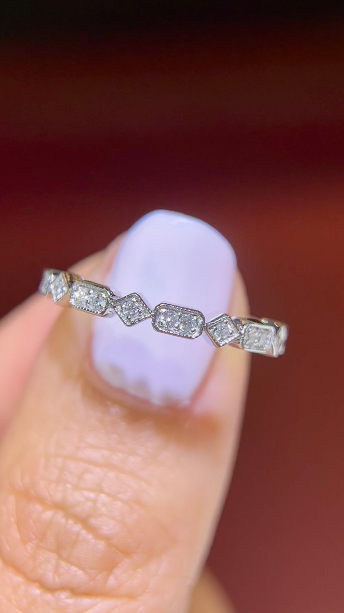 0.15ct Milgrain Beaded Rectangle and Square Diamond Wedding Band 14K Gold BAN110