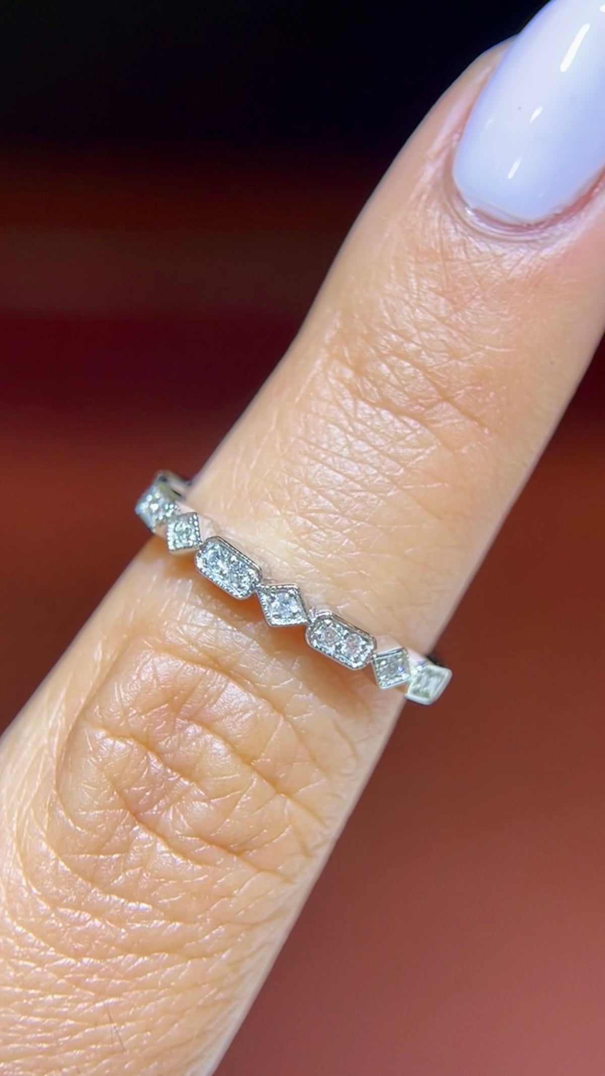 0.15ct Milgrain Beaded Rectangle and Square Diamond Wedding Band 14K Gold BAN110