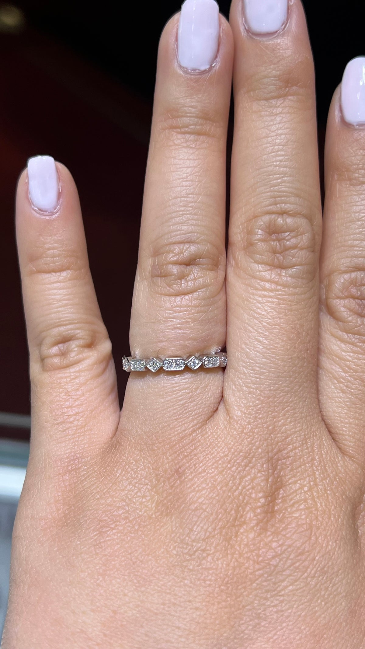 0.15ct Milgrain Beaded Rectangle and Square Diamond Wedding Band 14K Gold BAN110