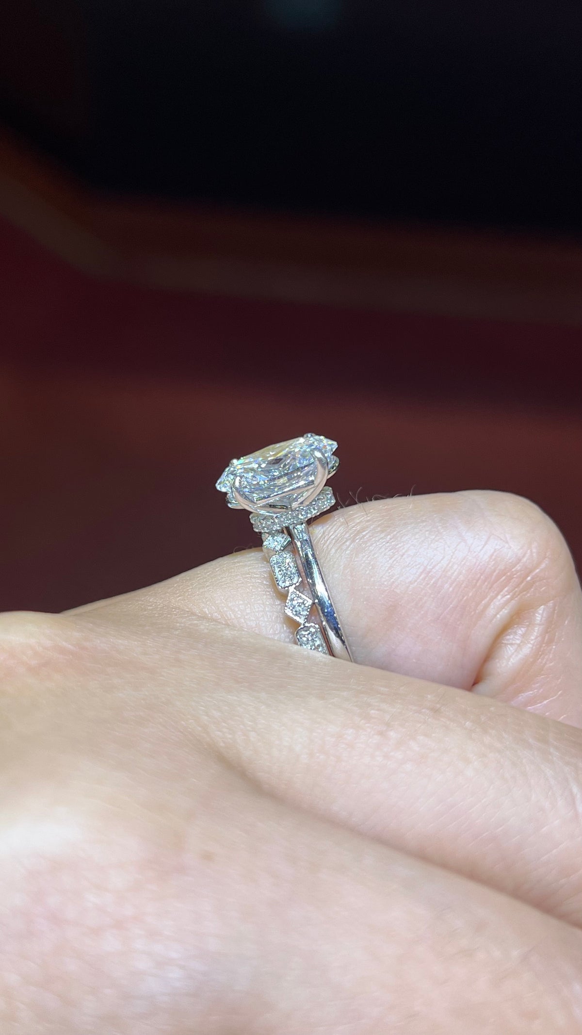 0.15ct Milgrain Beaded Rectangle and Square Diamond Wedding Band 14K Gold BAN110