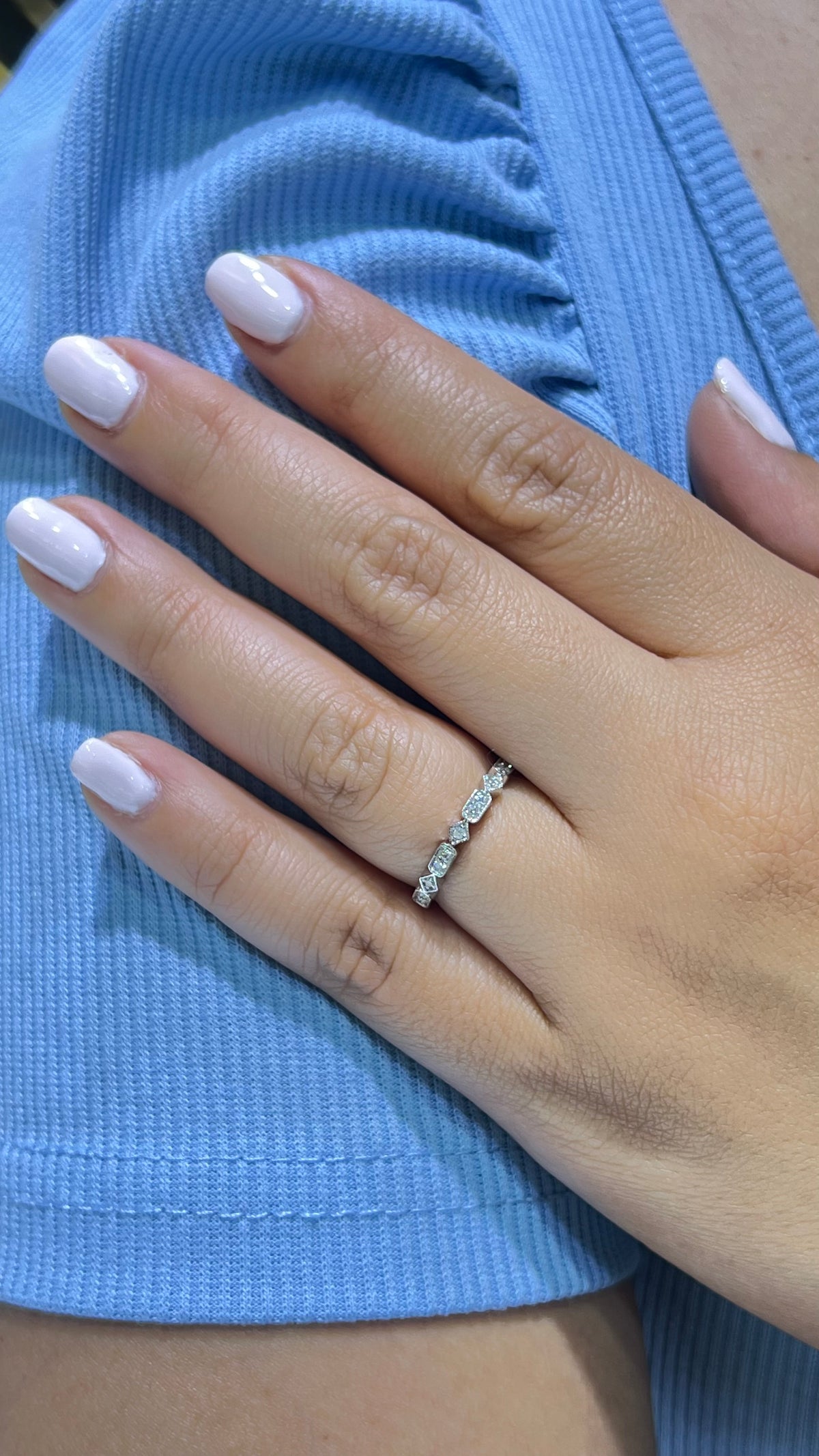 0.15ct Milgrain Beaded Rectangle and Square Diamond Wedding Band 14K Gold BAN110