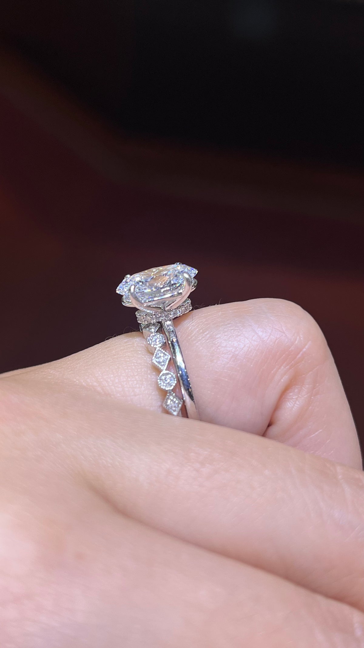 0.10ct Milgrain Beaded Square and Octagon Diamond Wedding Band 14K Gold BAN111