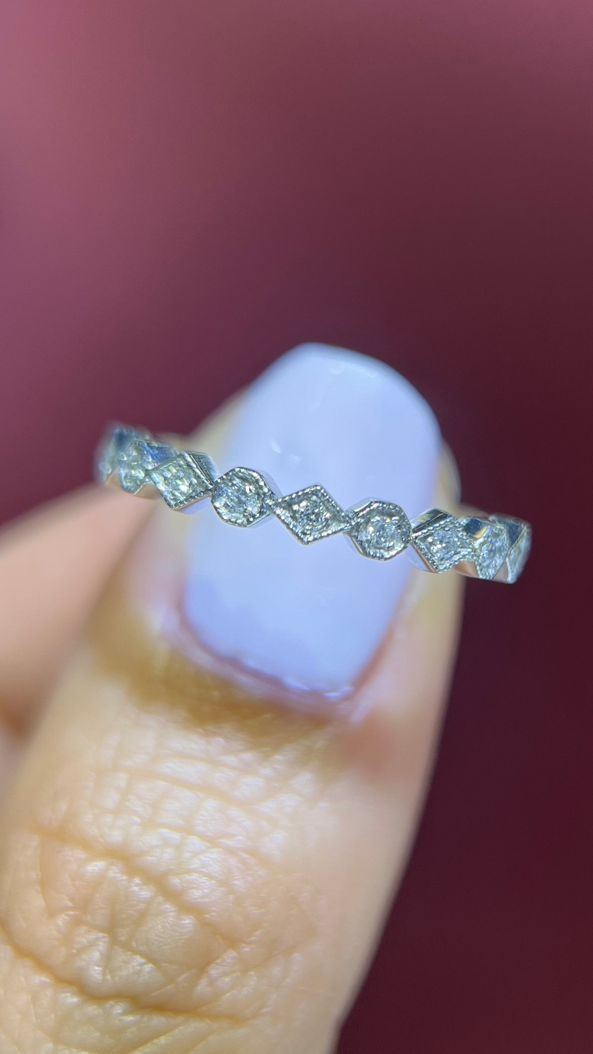 0.10ct Milgrain Beaded Square and Octagon Diamond Wedding Band 14K Gold BAN111