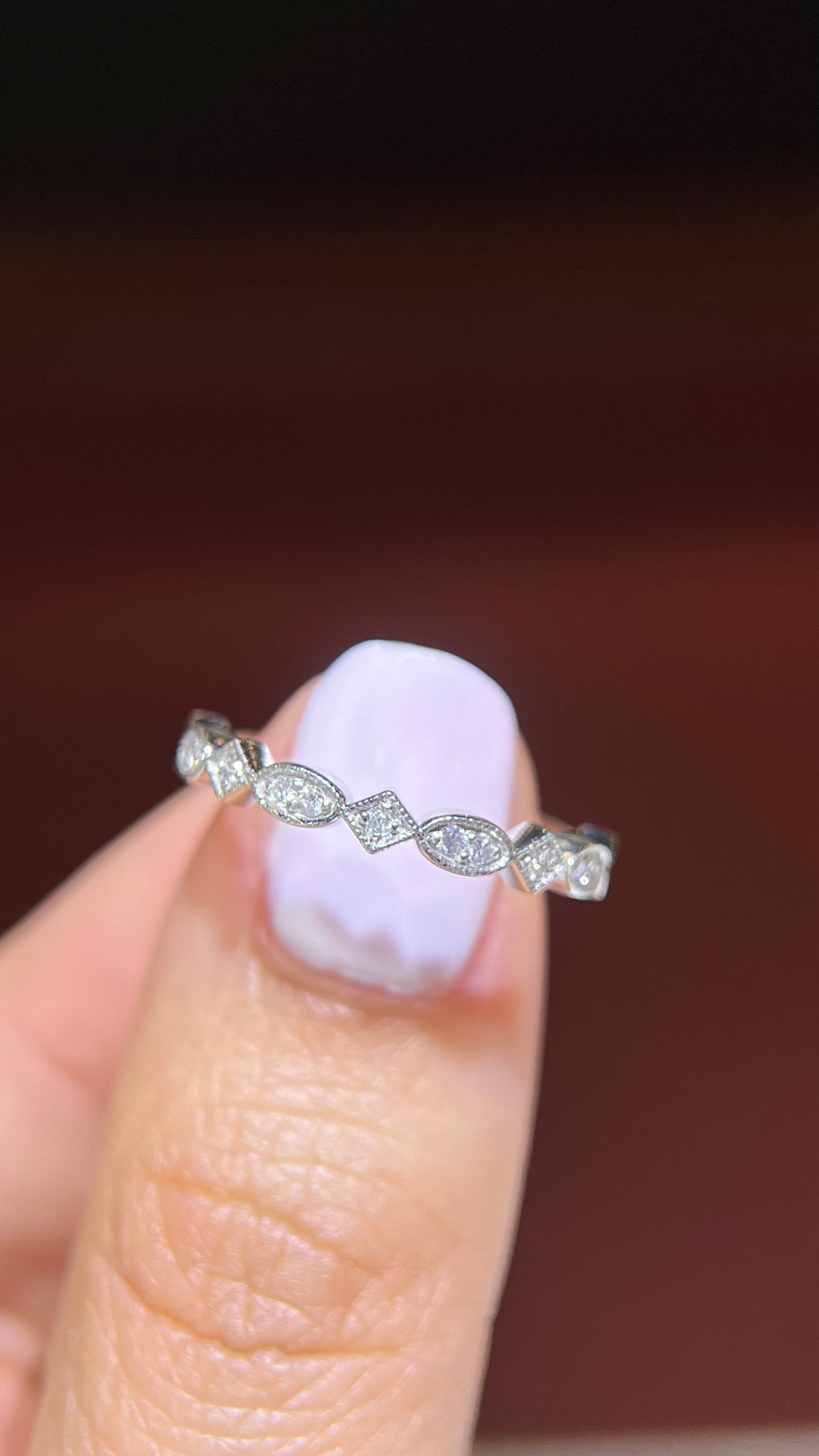 0.20ct Milgrain Beaded Oval and Square Diamond Wedding Band 14K Gold BAN113