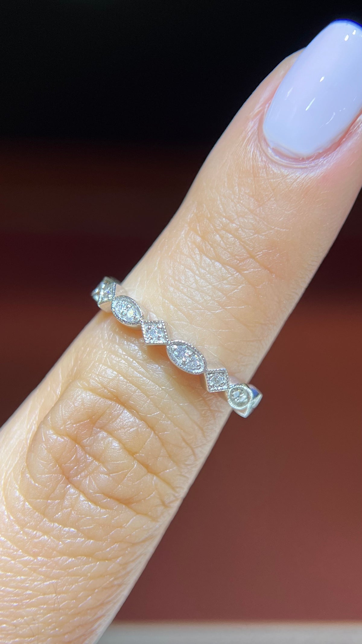 0.20ct Milgrain Beaded Oval and Square Diamond Wedding Band 14K Gold BAN113