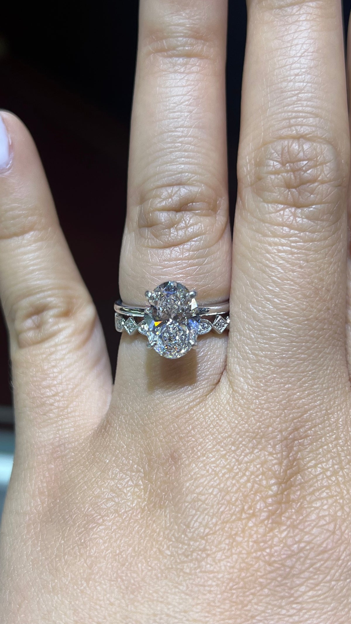 0.20ct Milgrain Beaded Oval and Square Diamond Wedding Band 14K Gold BAN113