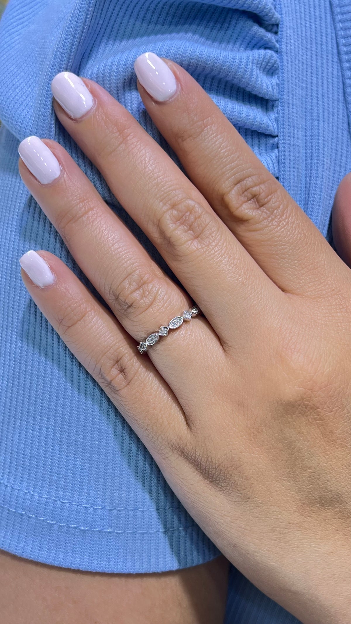 0.20ct Milgrain Beaded Oval and Square Diamond Wedding Band 14K Gold BAN113