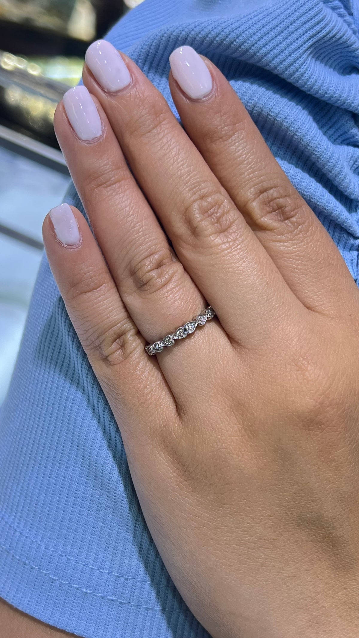 0.10ct Milgrain Beaded Hearts Diamond Wedding Band 14K Gold BAN114