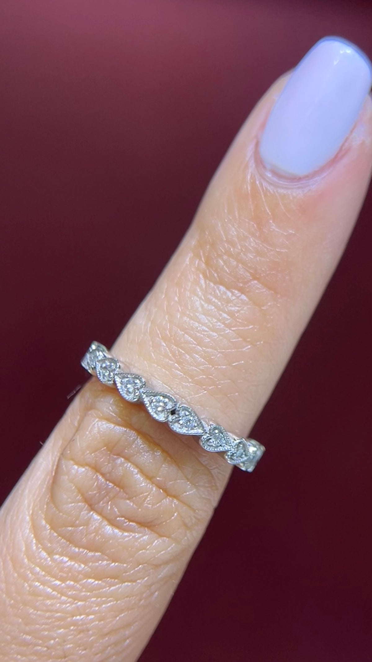 0.10ct Milgrain Beaded Hearts Diamond Wedding Band 14K Gold BAN114