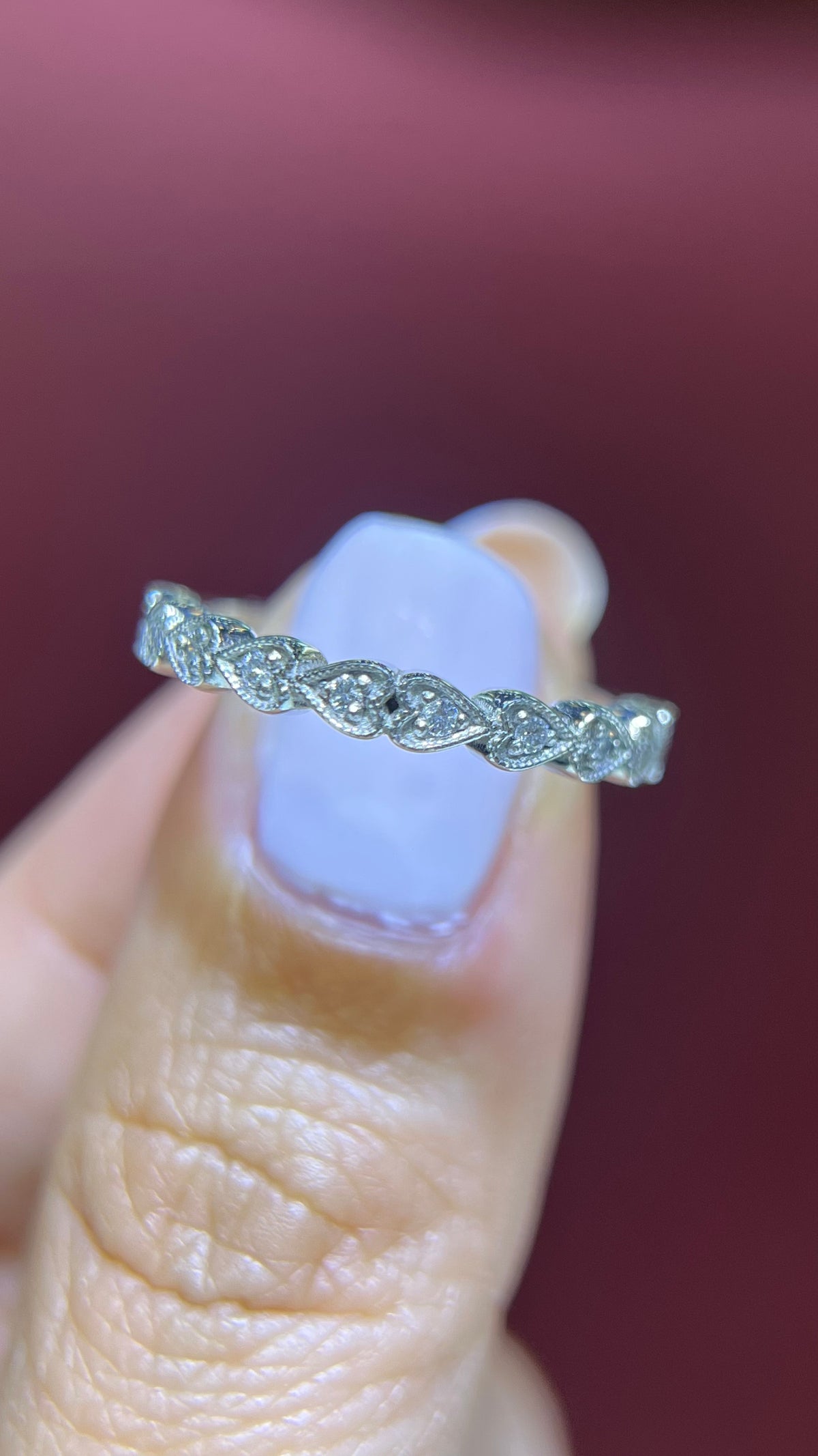 0.10ct Milgrain Beaded Hearts Diamond Wedding Band 14K Gold BAN114