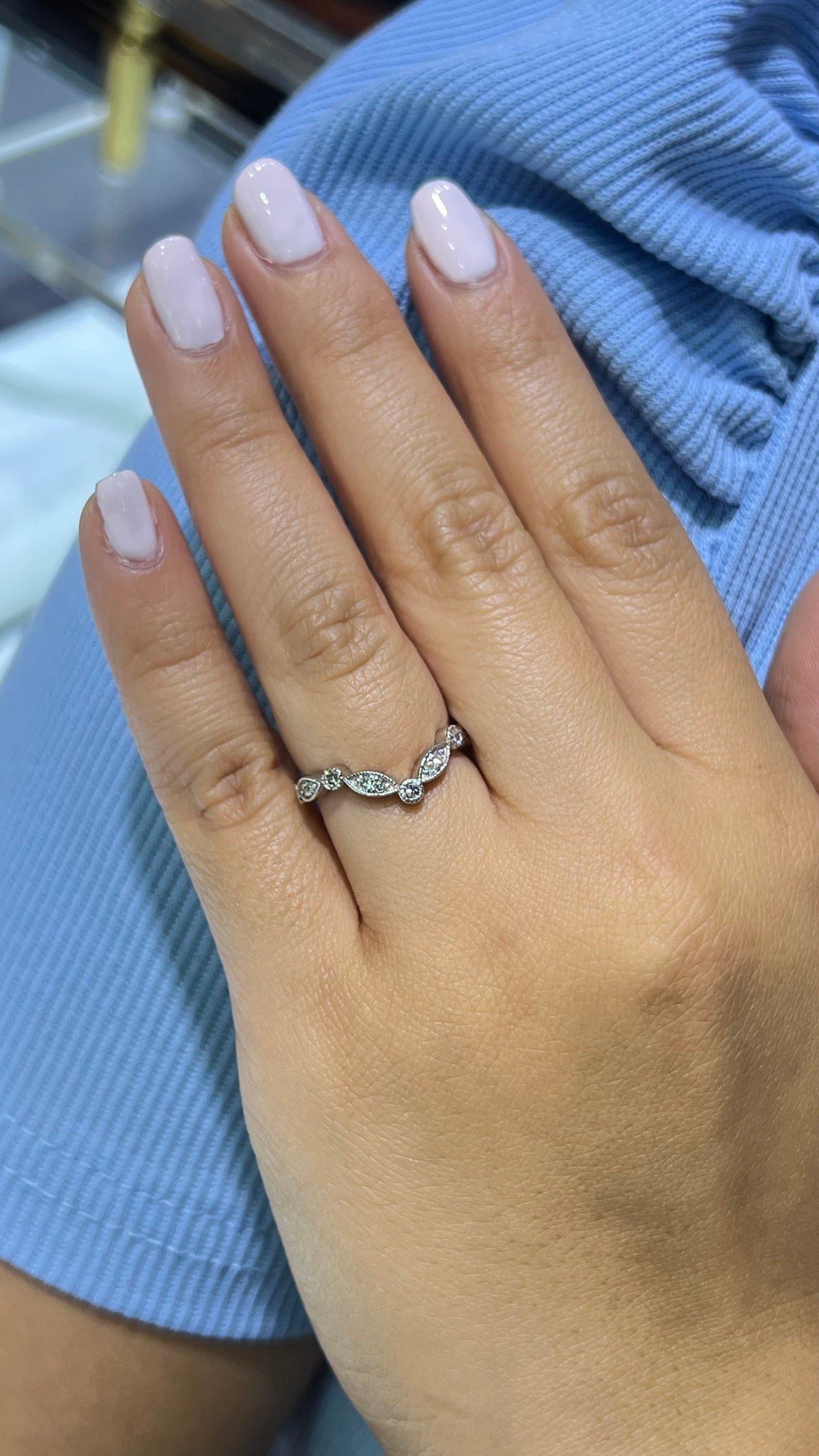 0.30ct Milgrain Beaded Marquise and Round Chevron Diamond Wedding Band 14K Gold BAN115