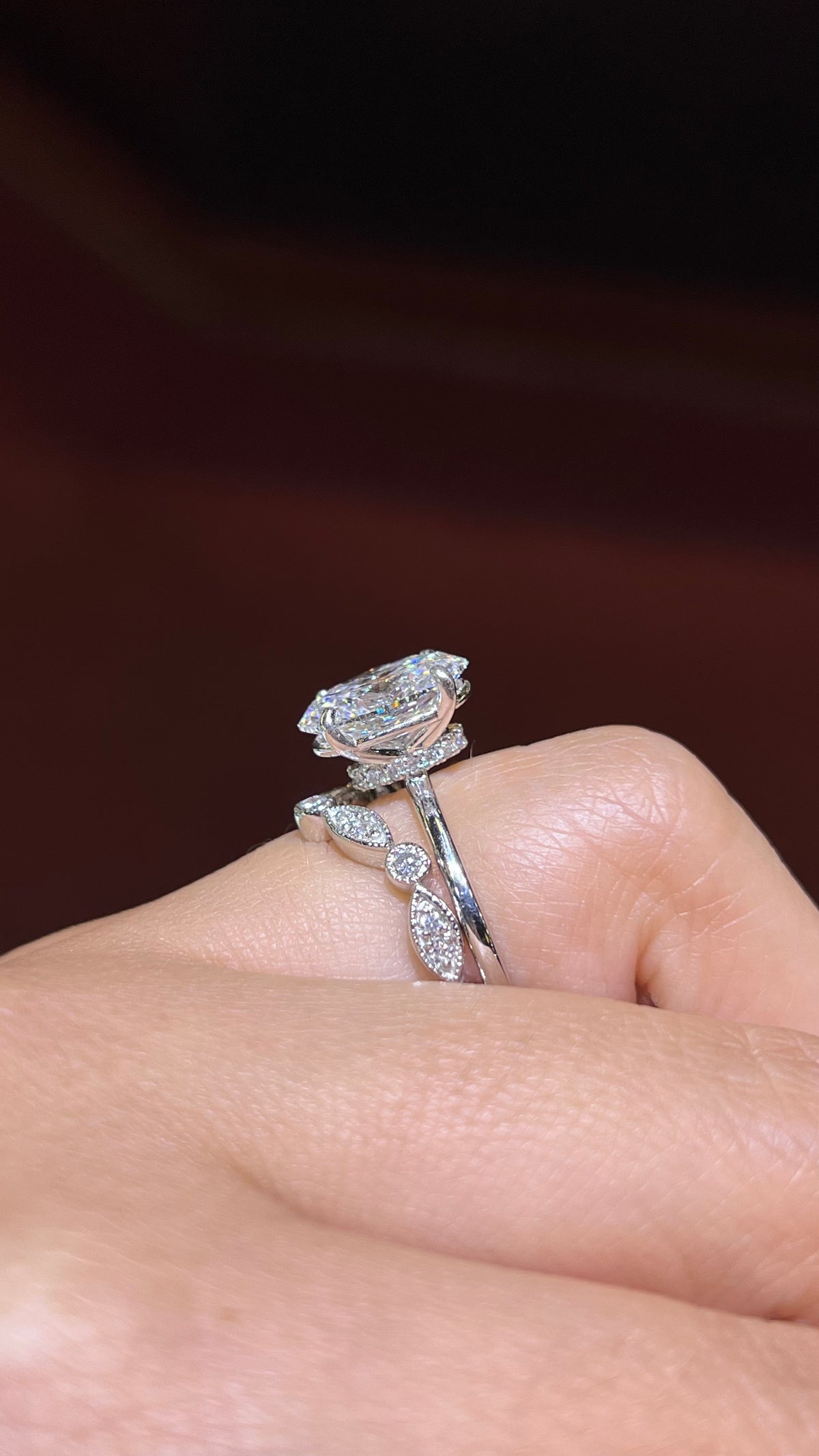 0.30ct Milgrain Beaded Marquise and Round Chevron Diamond Wedding Band 14K Gold BAN115