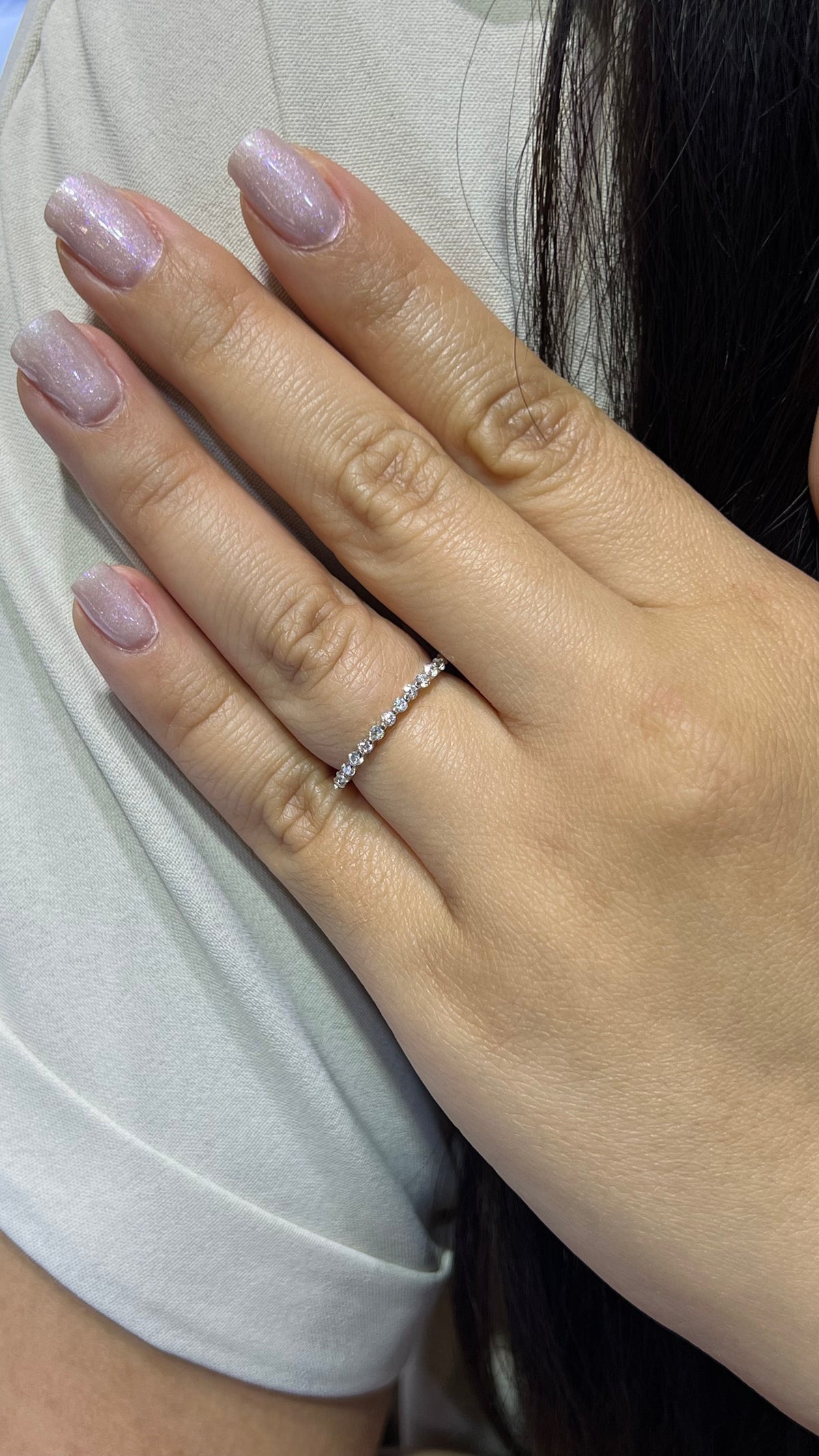 0.31ct Single Shared Prong Bubble Diamond Wedding Band 14K Gold BAN138