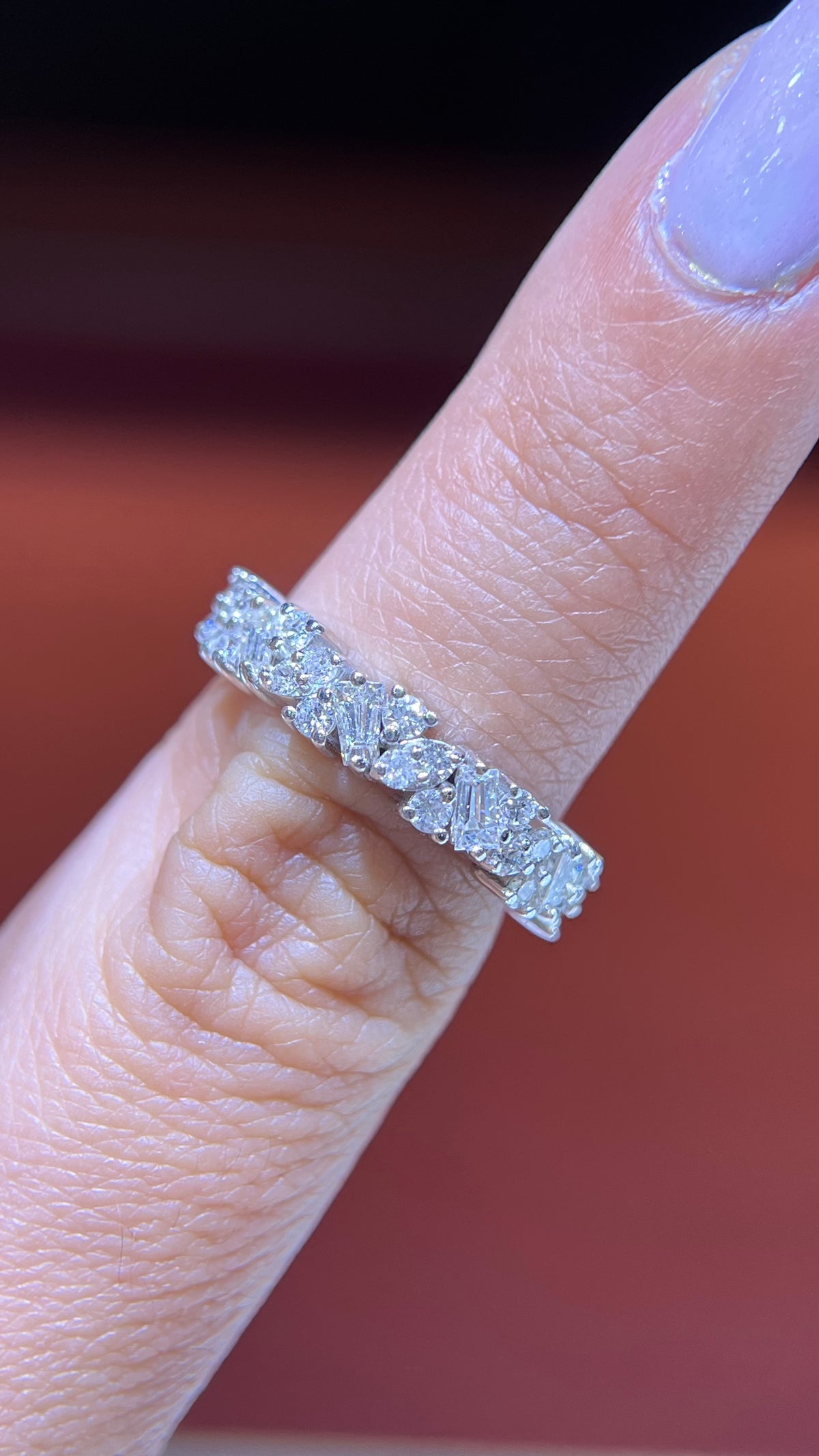 Staggered Baguette Cluster Diamond Wedding Band 14K Gold BAN141