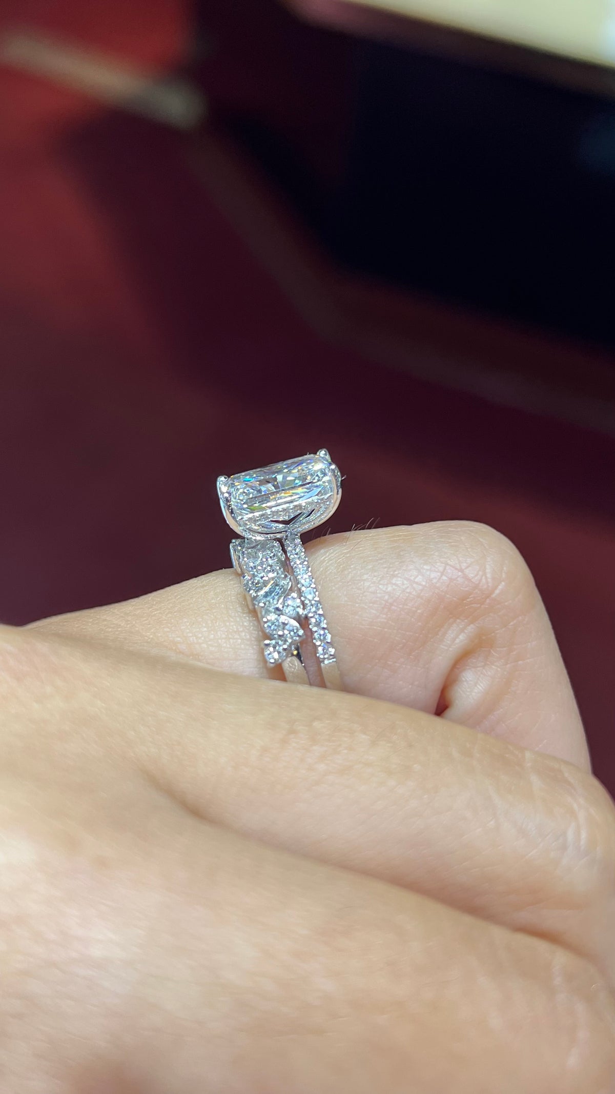 Staggered Baguette Cluster Diamond Wedding Band 14K Gold BAN141