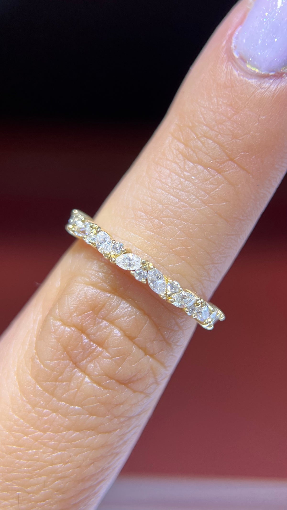 Staggered Marquise Alternating Diamond Wedding Band 14K Gold BAN143