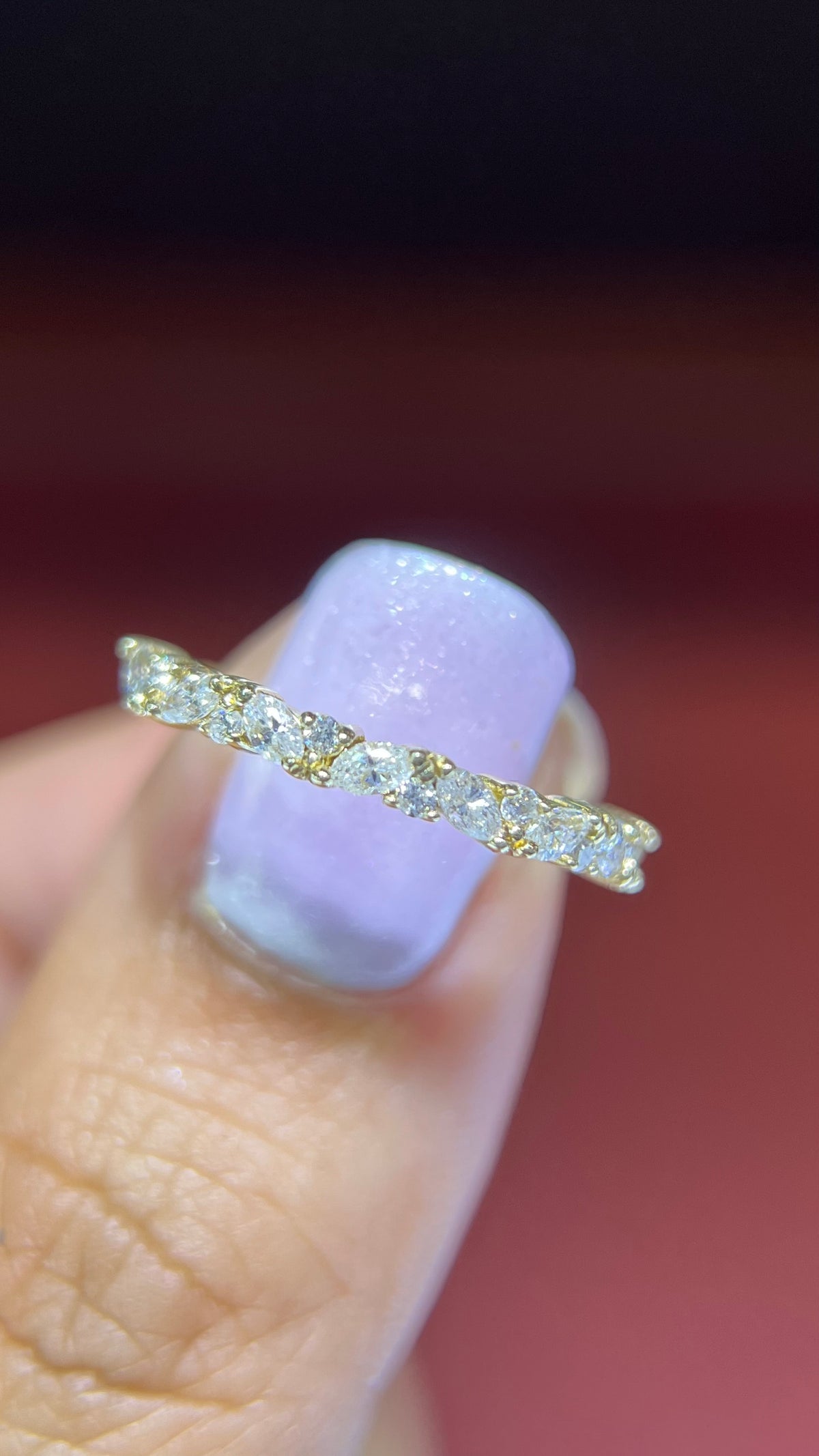 Staggered Marquise Alternating Diamond Wedding Band 14K Gold BAN143