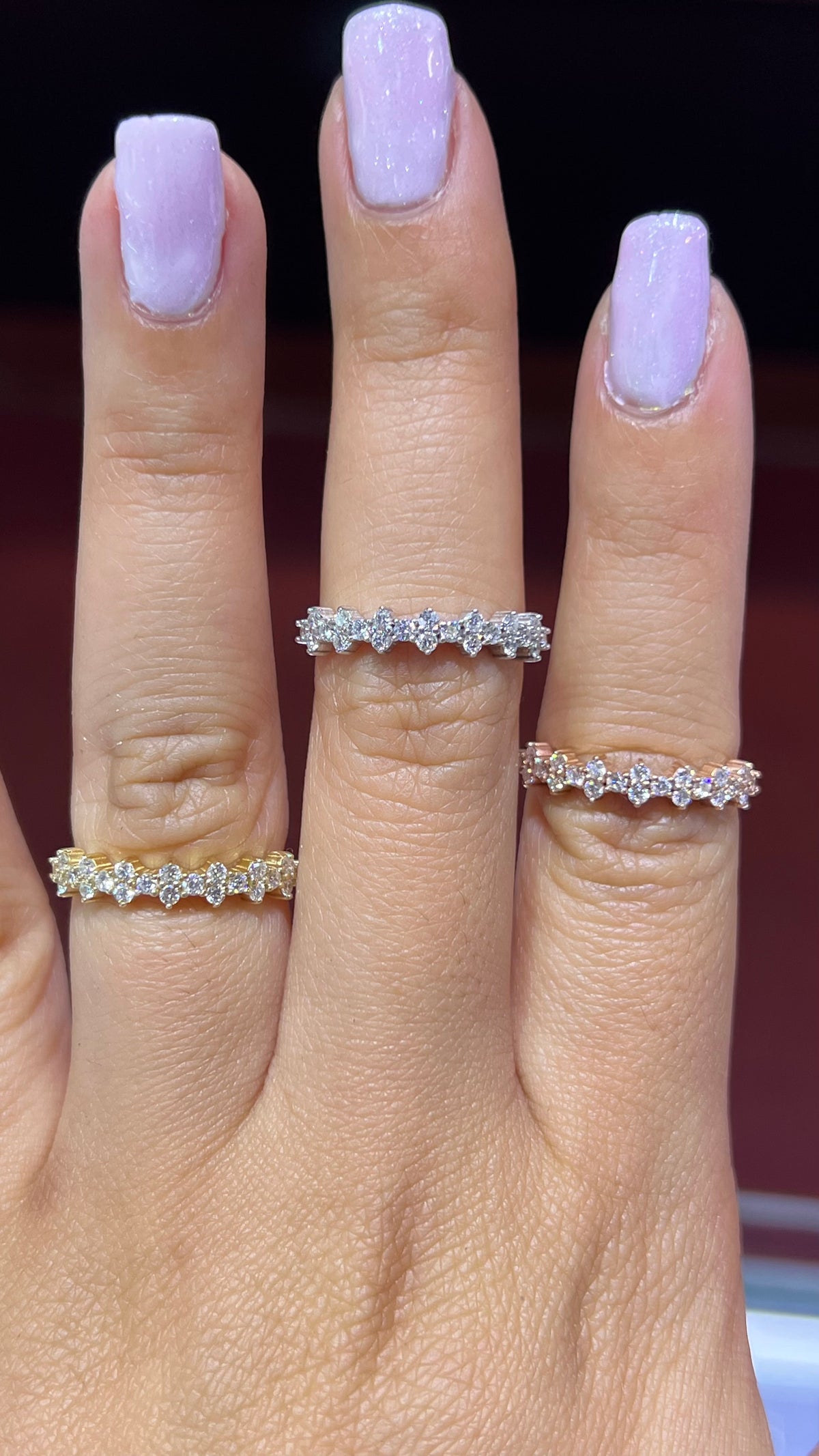 Vertical Alternating Diamond Wedding Band 14K Gold BAN144