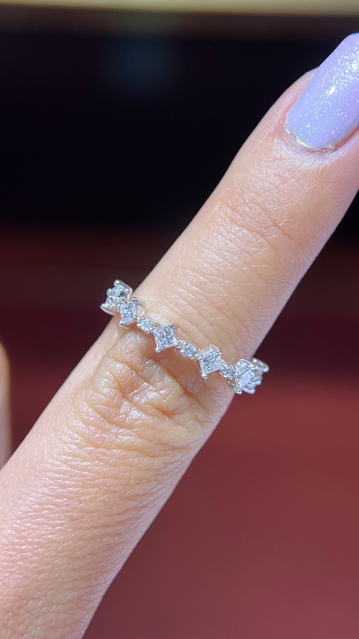 Alternating Princess &amp; Round Diamond Wedding Band 14K Gold BAN148