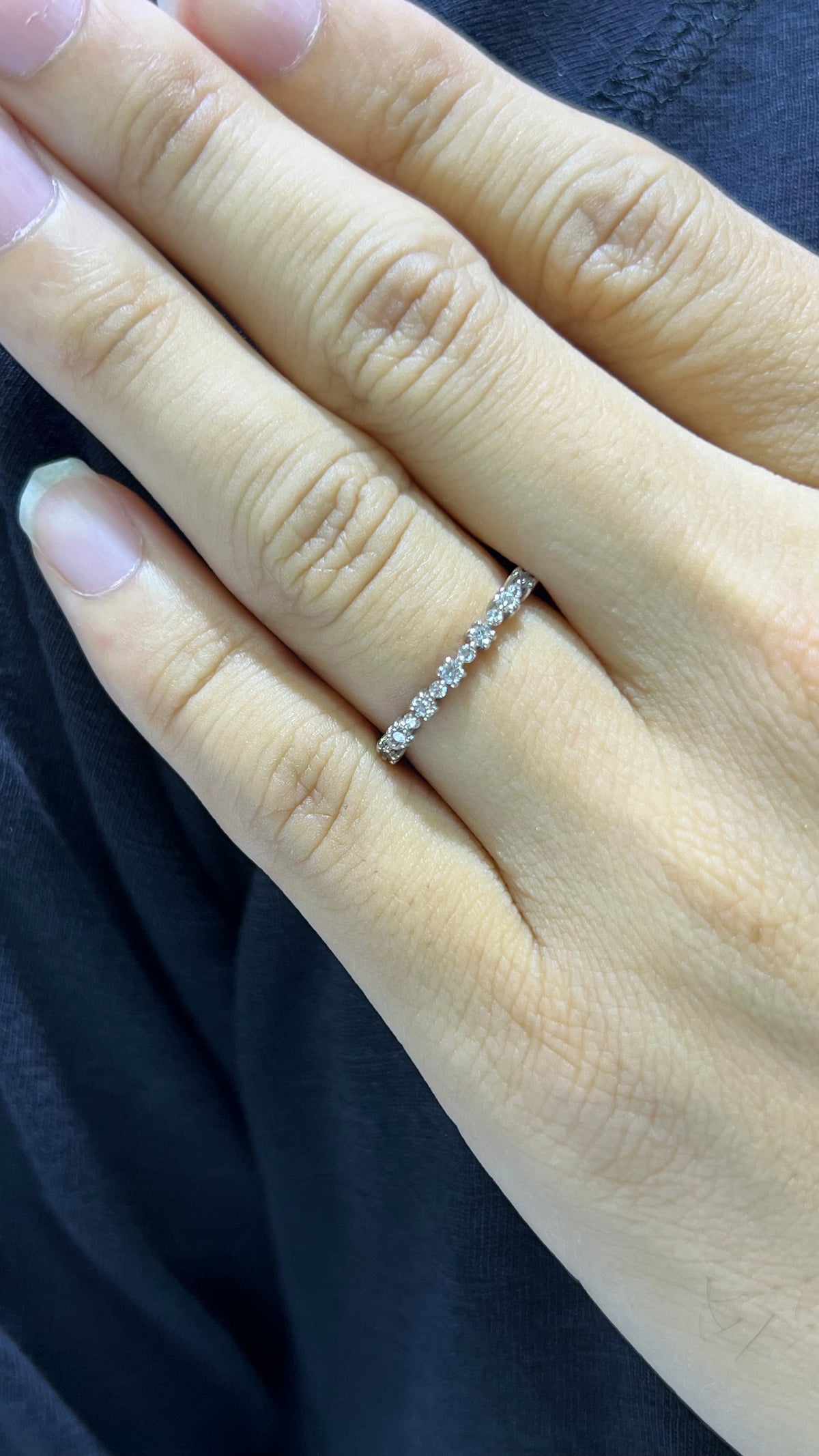 Alternating Round Brilliant Diamond Wedding Band 14K Gold BAN150