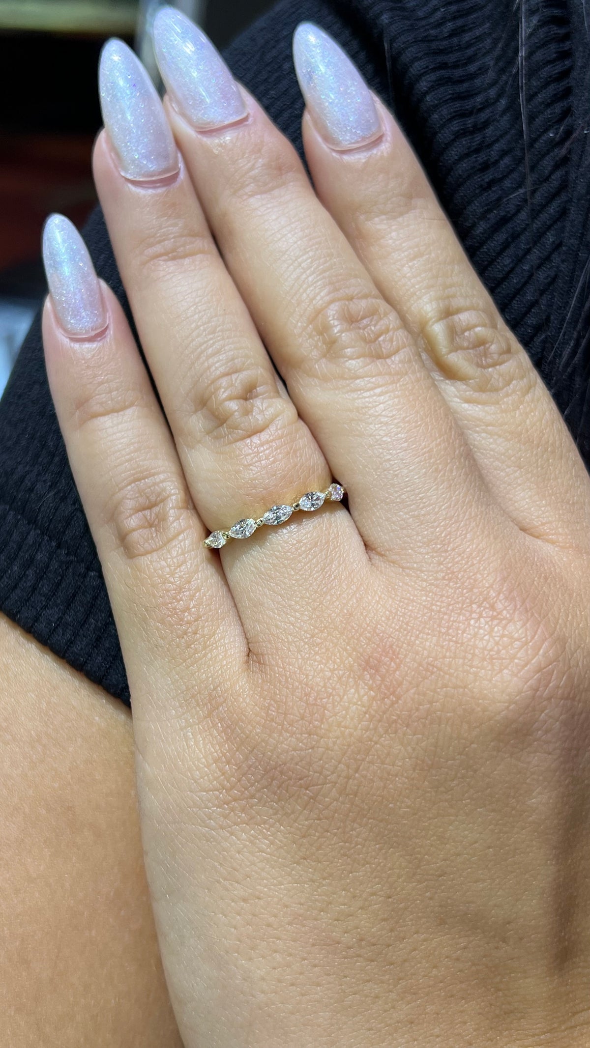 Marquise Shared Prong Diamond Wedding Band 14K Gold BAN154