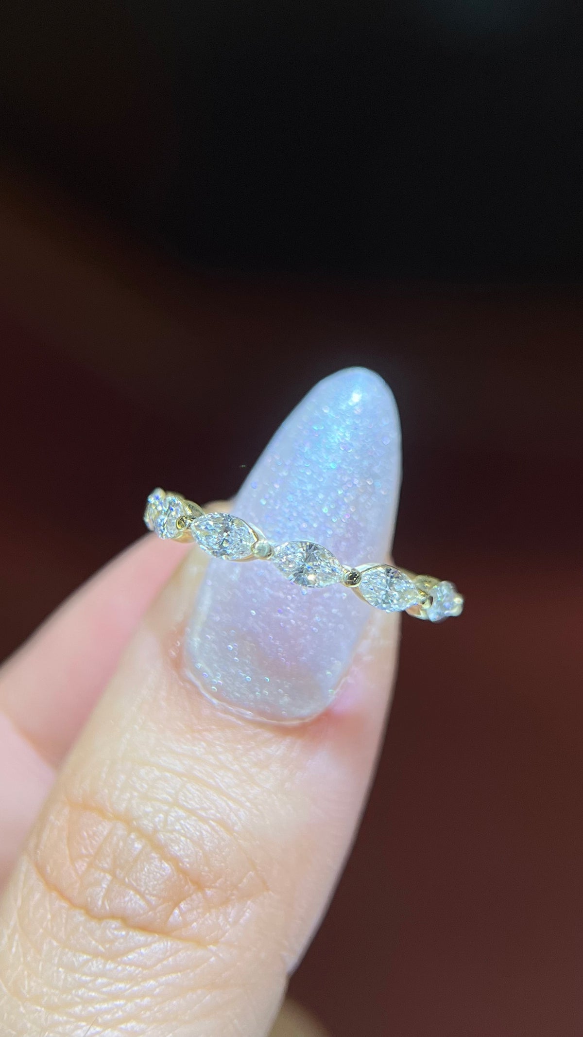 Larger Marquise Shared Prong Diamond Wedding Band 14K Gold BAN155