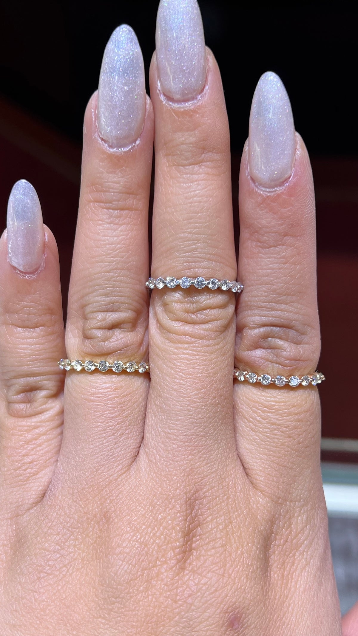 0.44ct Single Shared Prong Bubble Diamond Wedding Band 14K Gold BAN160