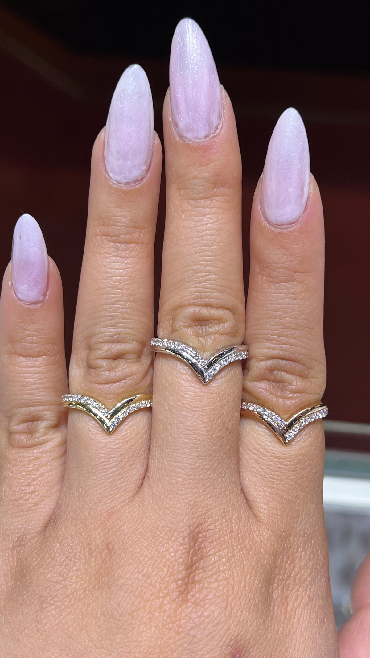 Double Layer Diamond Pave Chevron Band 14K Gold BAN164