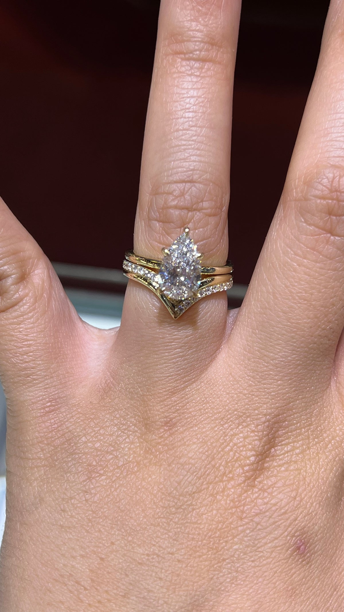 Double Layer Diamond Pave Chevron Band 14K Gold BAN164