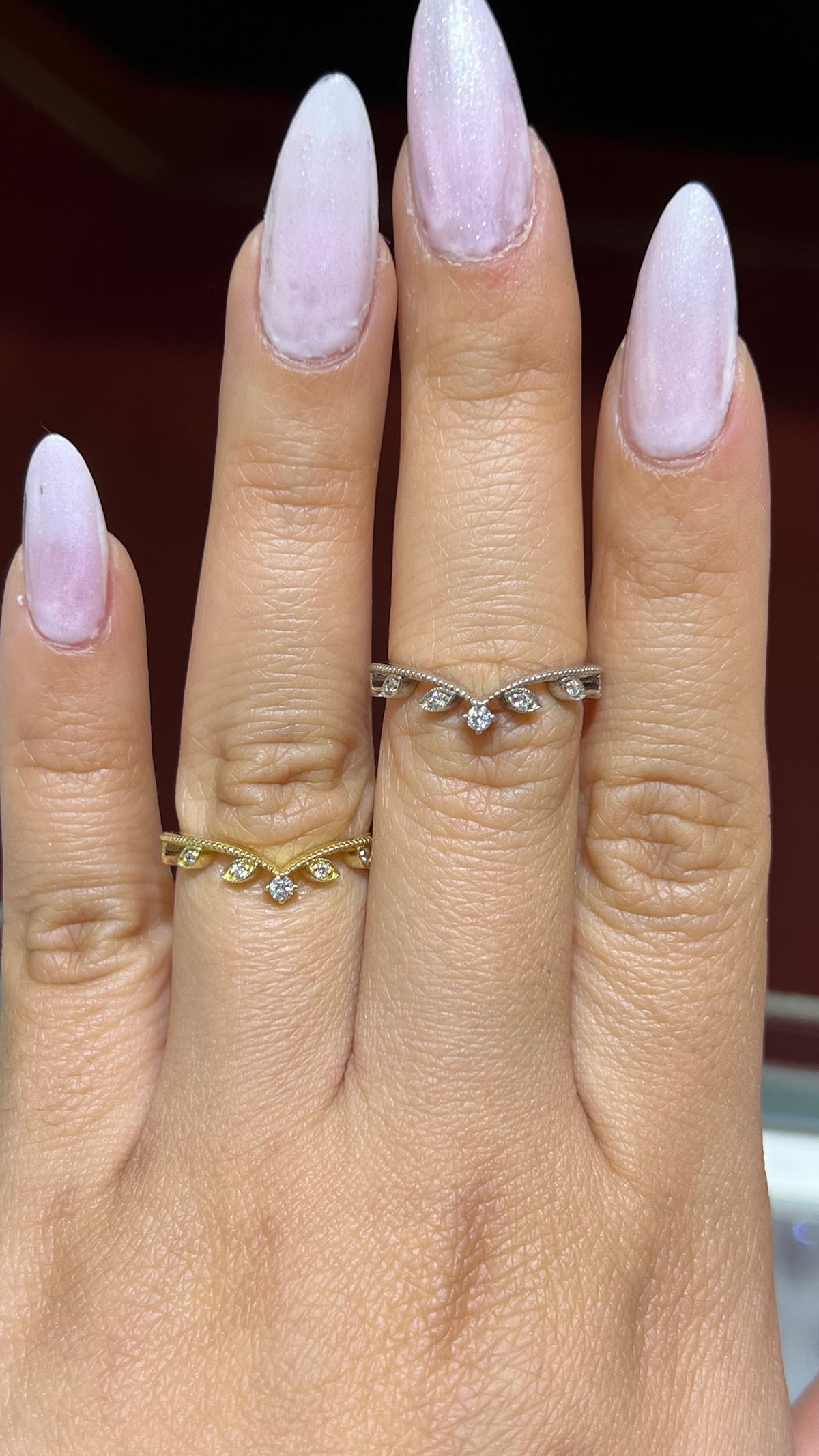 Leaf Milgrain Chevron Diamond Band 14K Gold BAN165