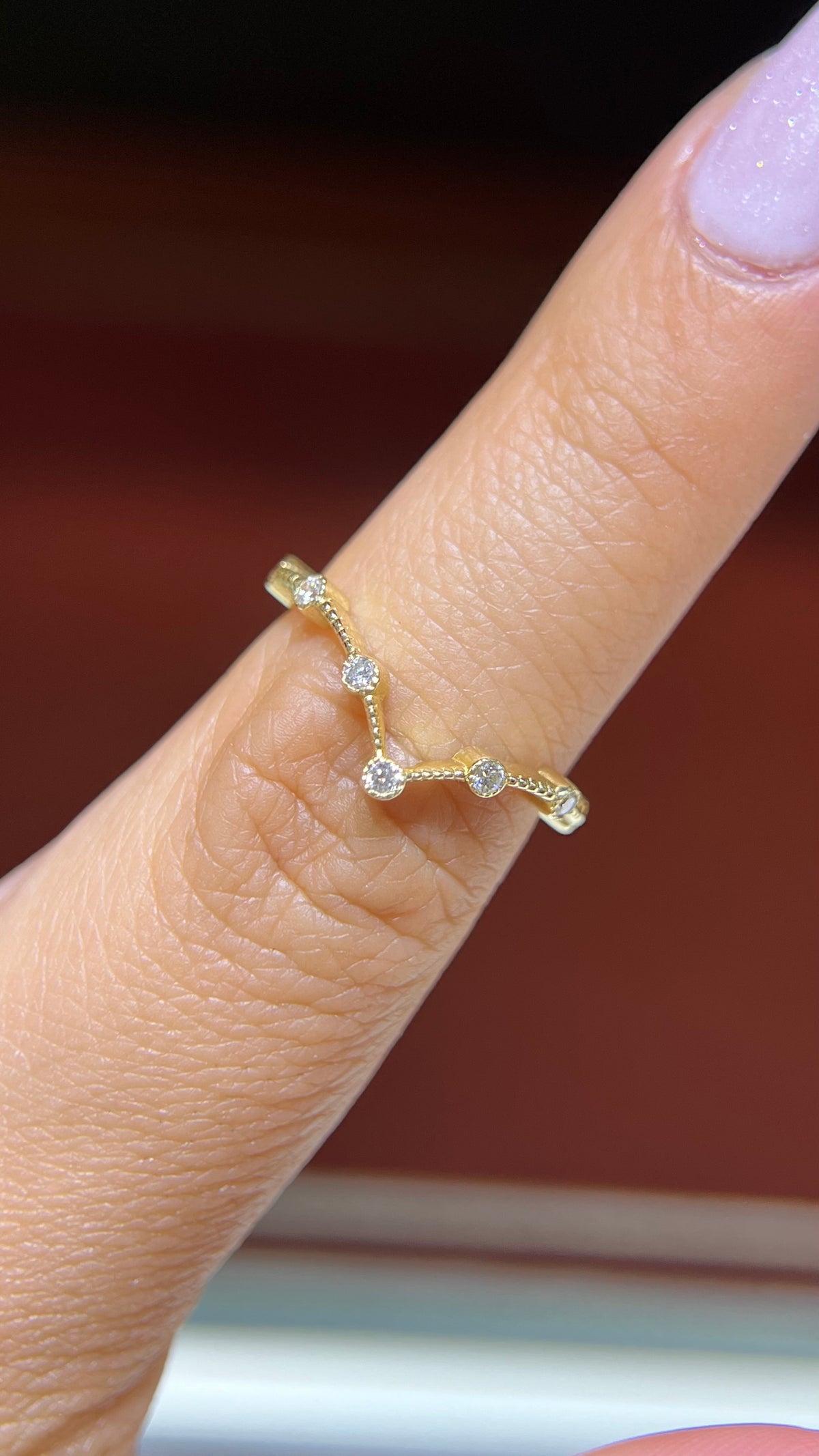 Beaded Bezel Chevron Band 14K Gold BAN167