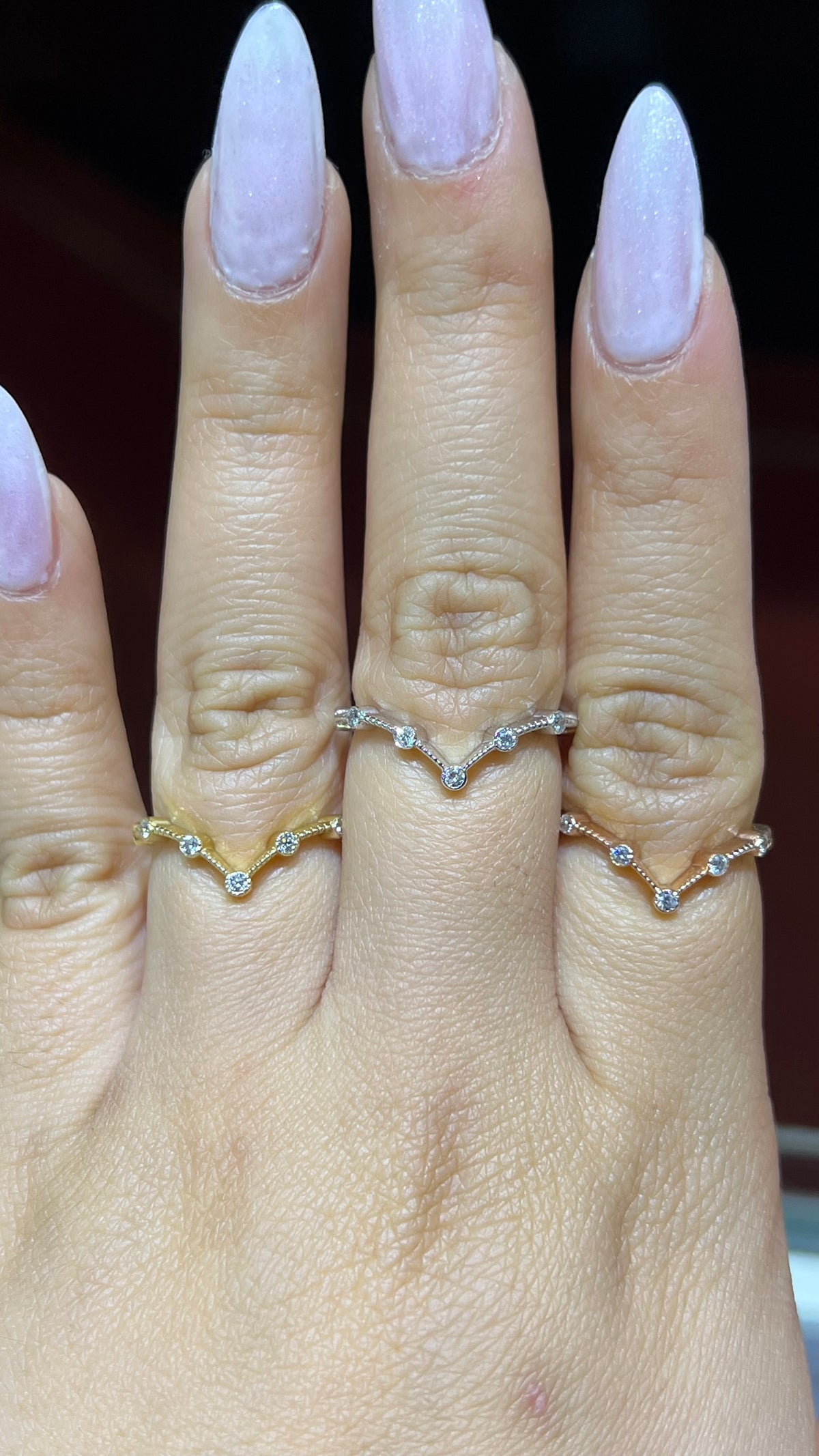 Beaded Bezel Chevron Band 14K Gold BAN167