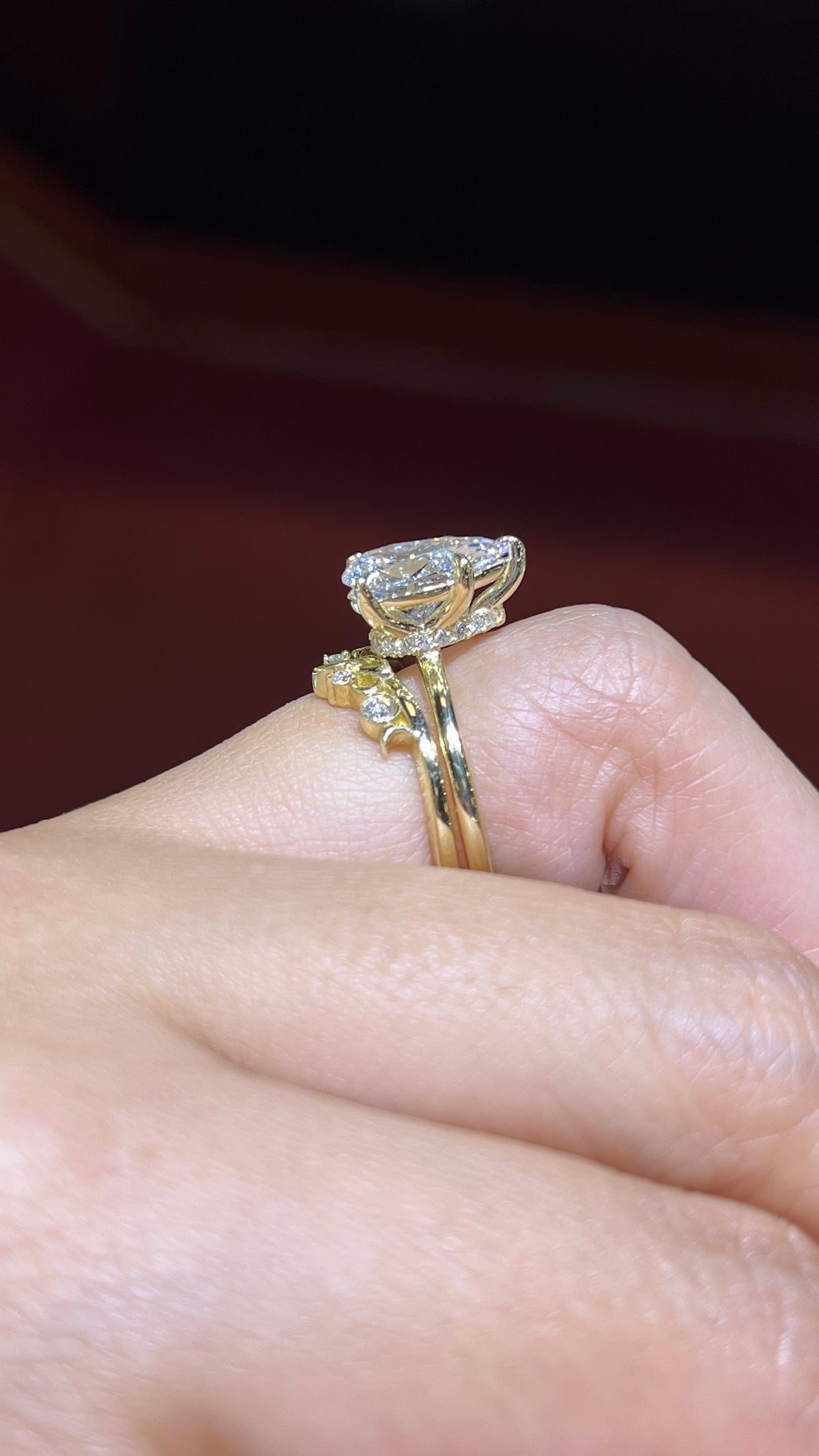 Beaded Bezel Moon Chevron Band 14K Gold BAN168