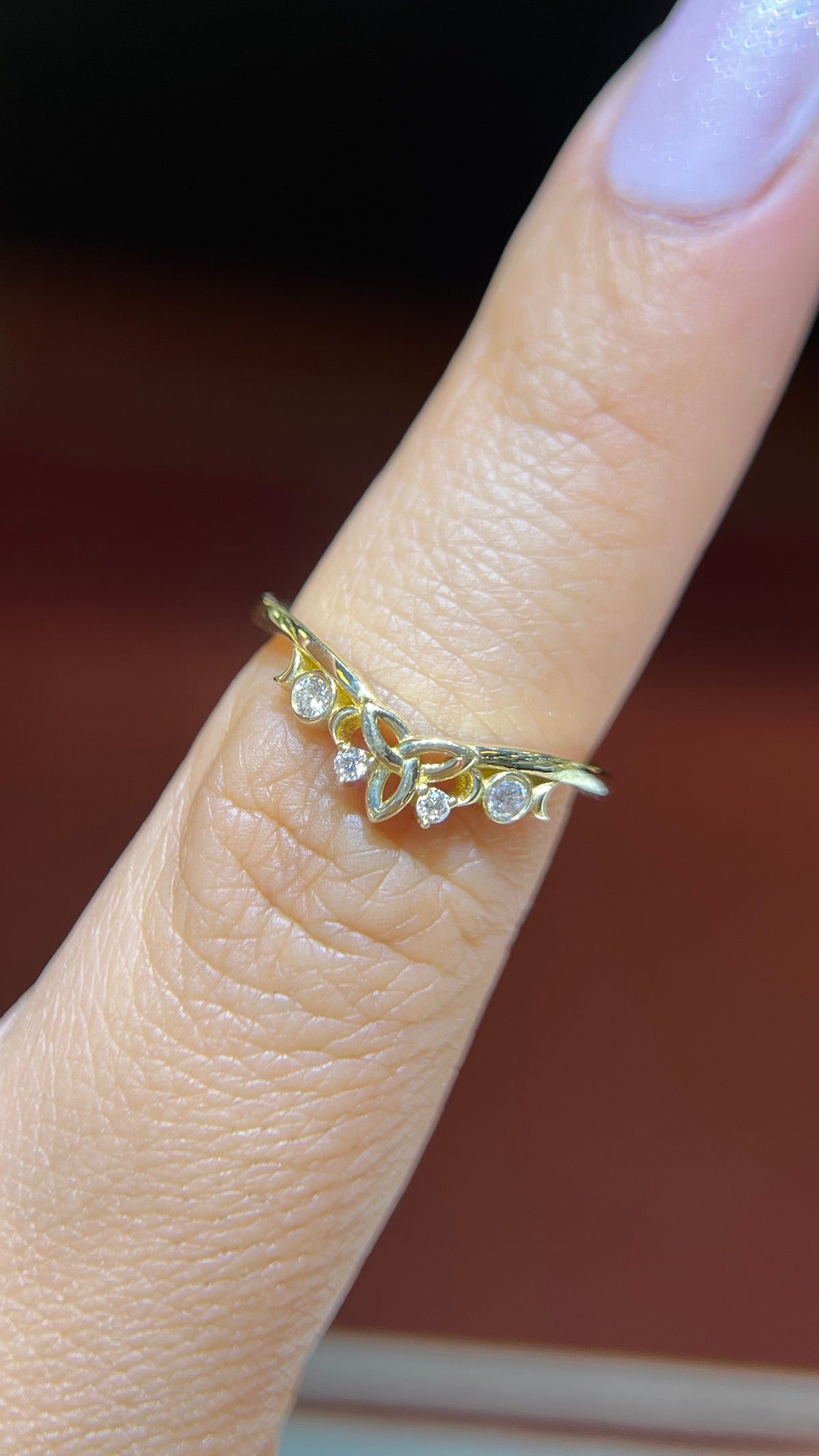 Beaded Bezel Moon Chevron Band 14K Gold BAN168