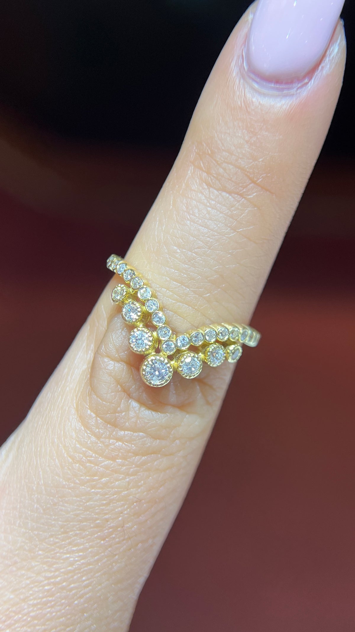 Milgrain Bezel Diamond Chevron Band 14K Gold BAN172