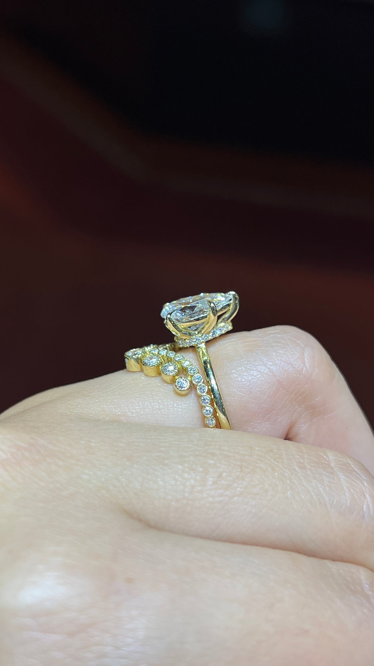 Milgrain Bezel Diamond Chevron Band 14K Gold BAN172