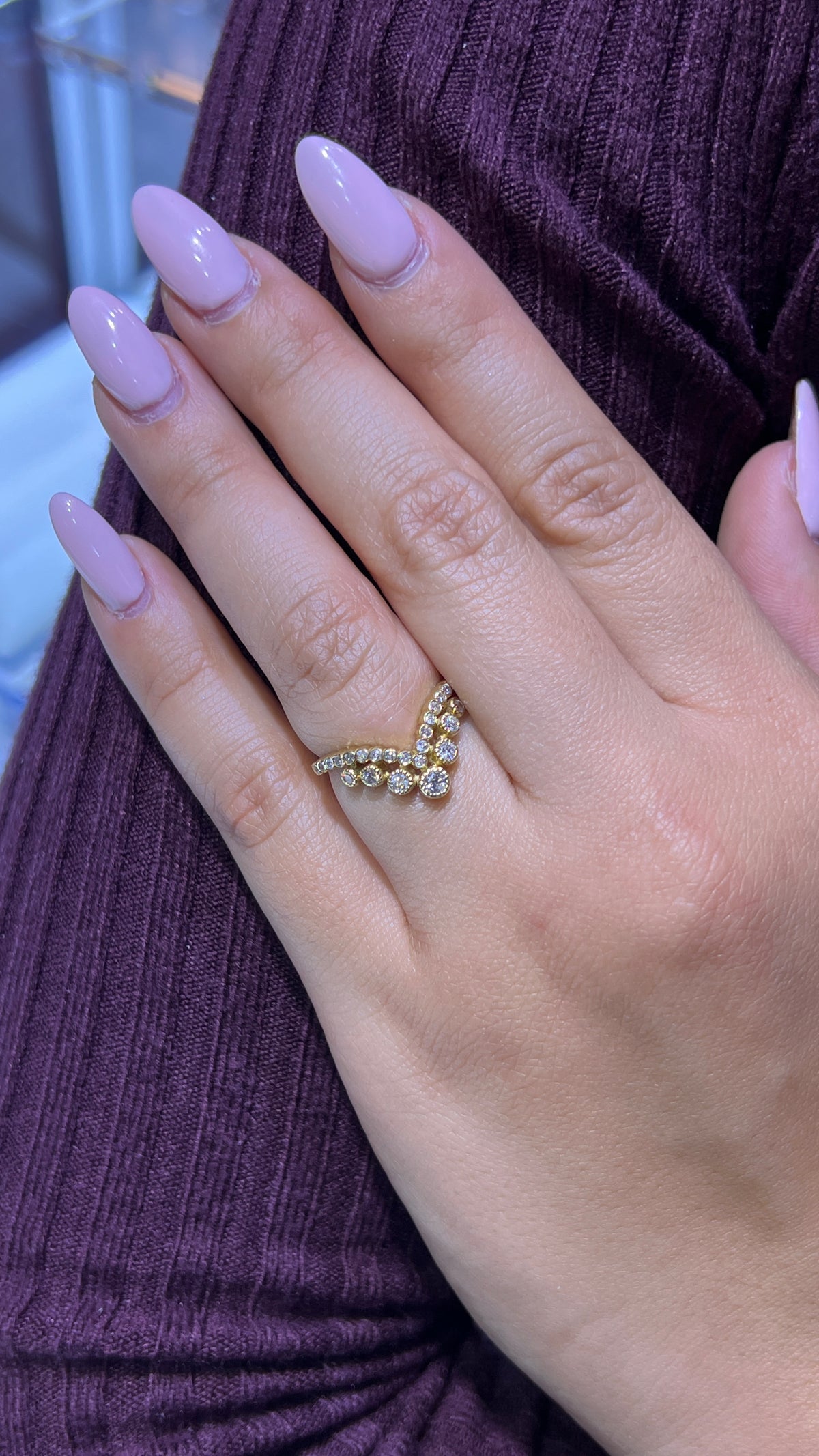 Milgrain Bezel Diamond Chevron Band 14K Gold BAN172