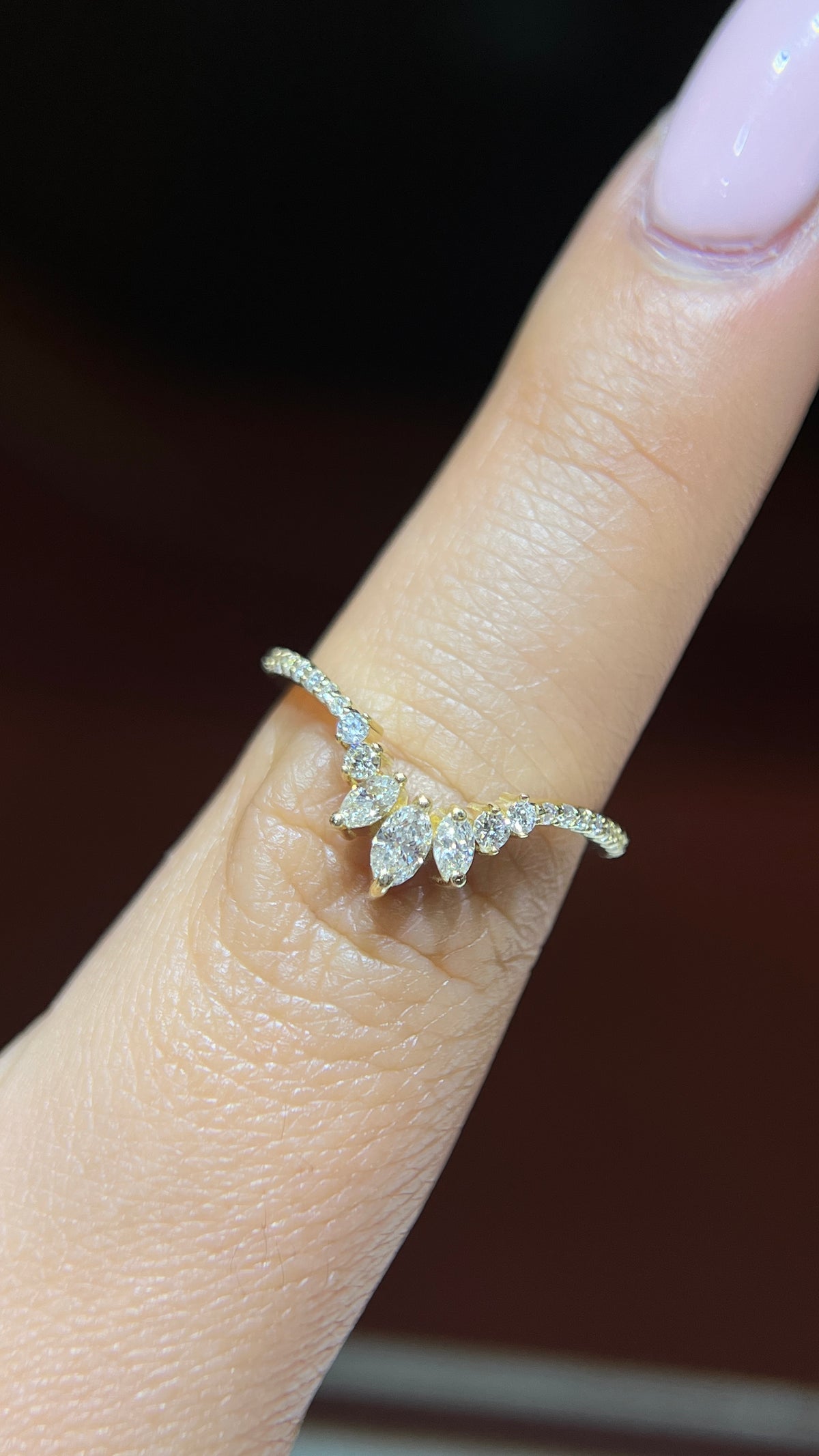 Slanted Triple Marquise Diamond Chevron Band 14K Gold BAN173