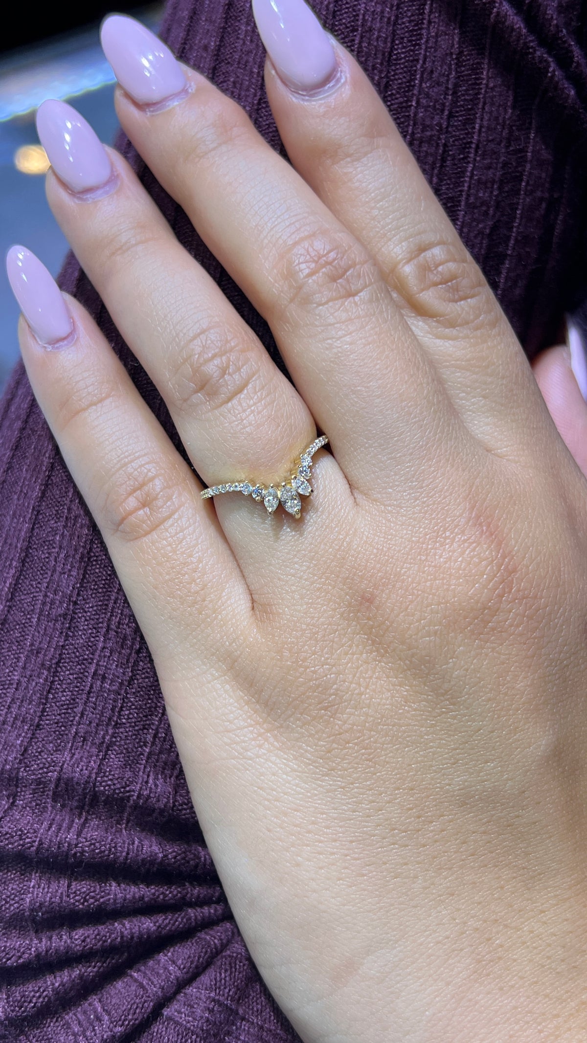 Slanted Triple Marquise Diamond Chevron Band 14K Gold BAN173