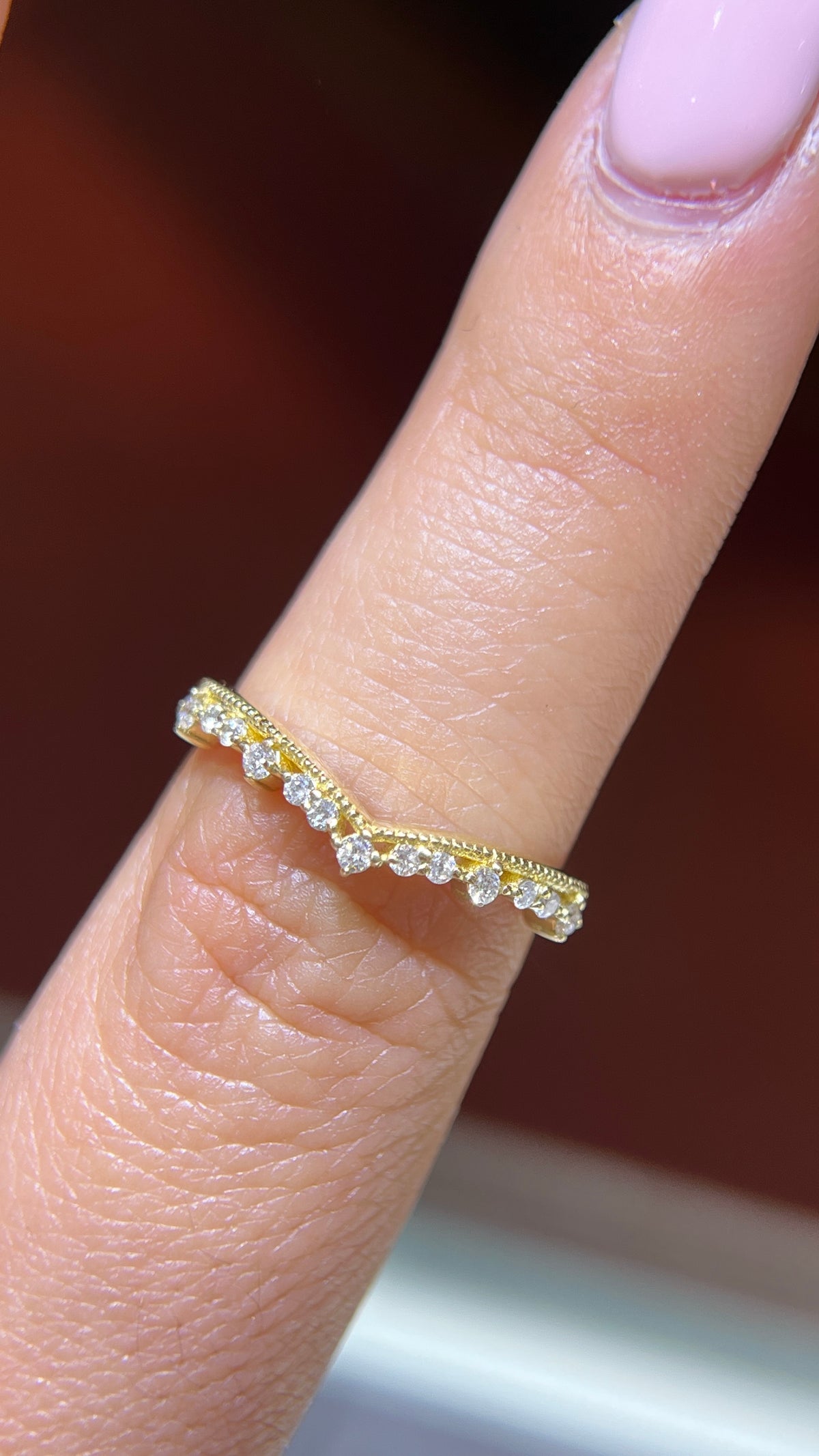 Beaded Shared Prong Diamond Chevron Band 14K Gold BAN176