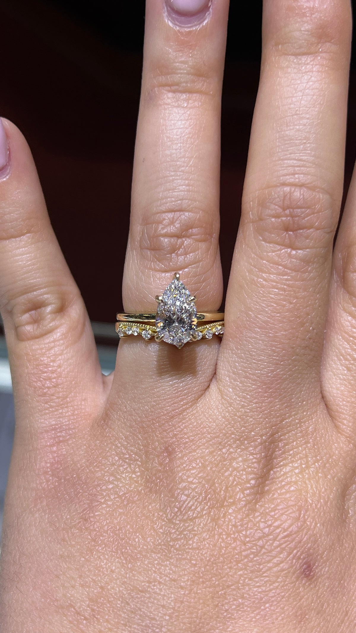 Beaded Shared Prong Diamond Chevron Band 14K Gold BAN176