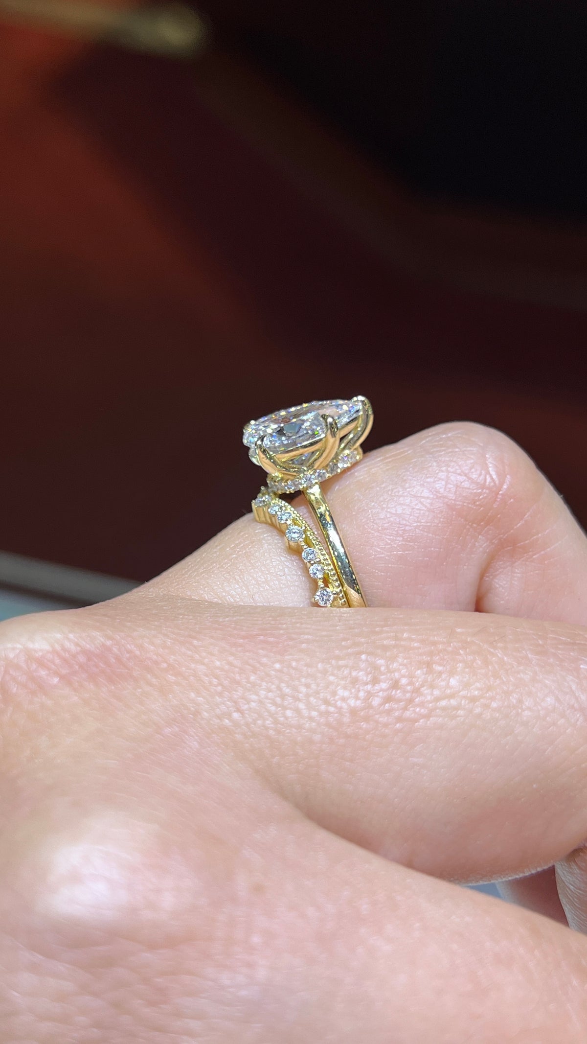 Beaded Shared Prong Diamond Chevron Band 14K Gold BAN176