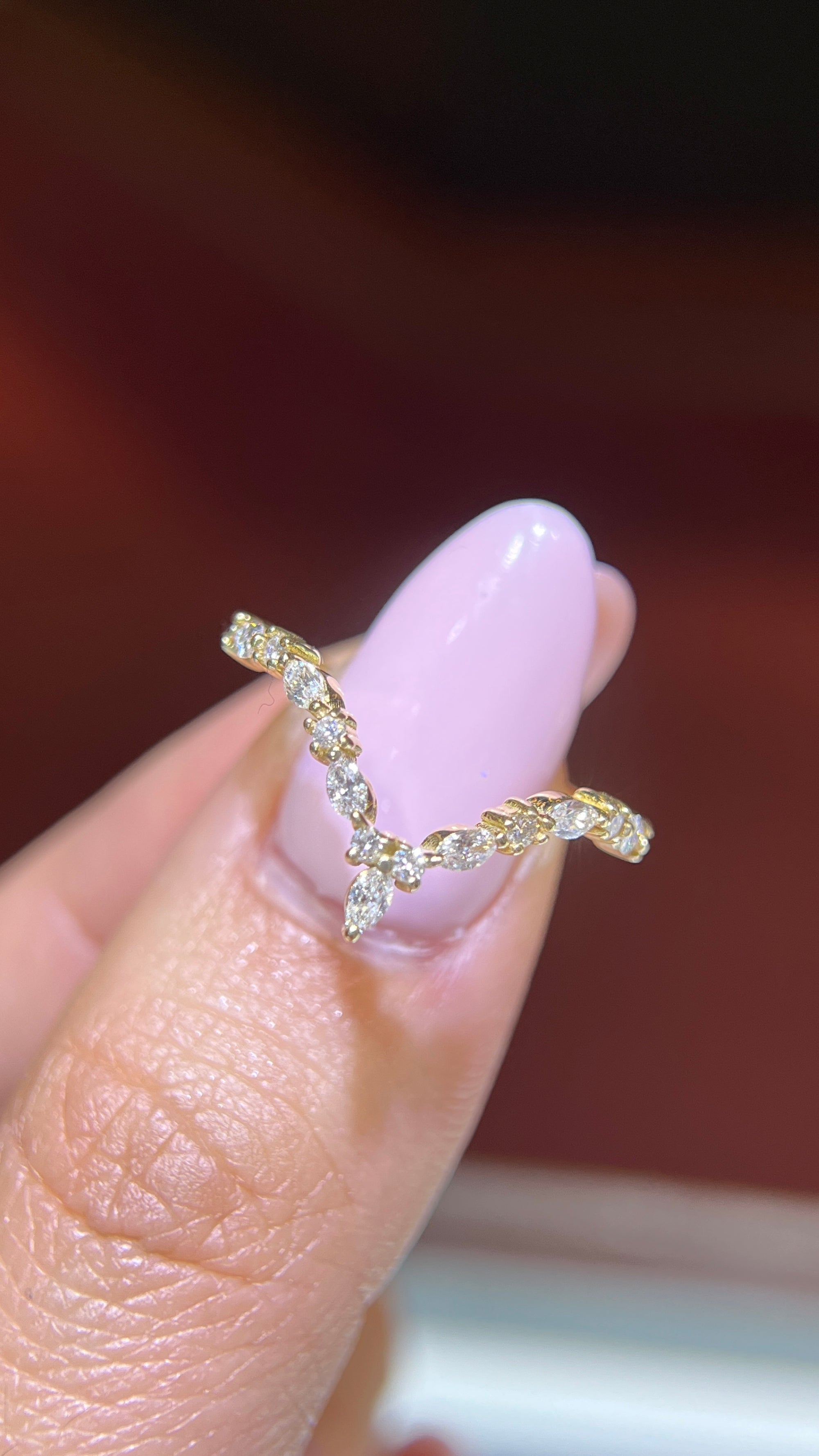 Round & Marquise Alternating Diamond Chevron Band 14K Gold BAN178