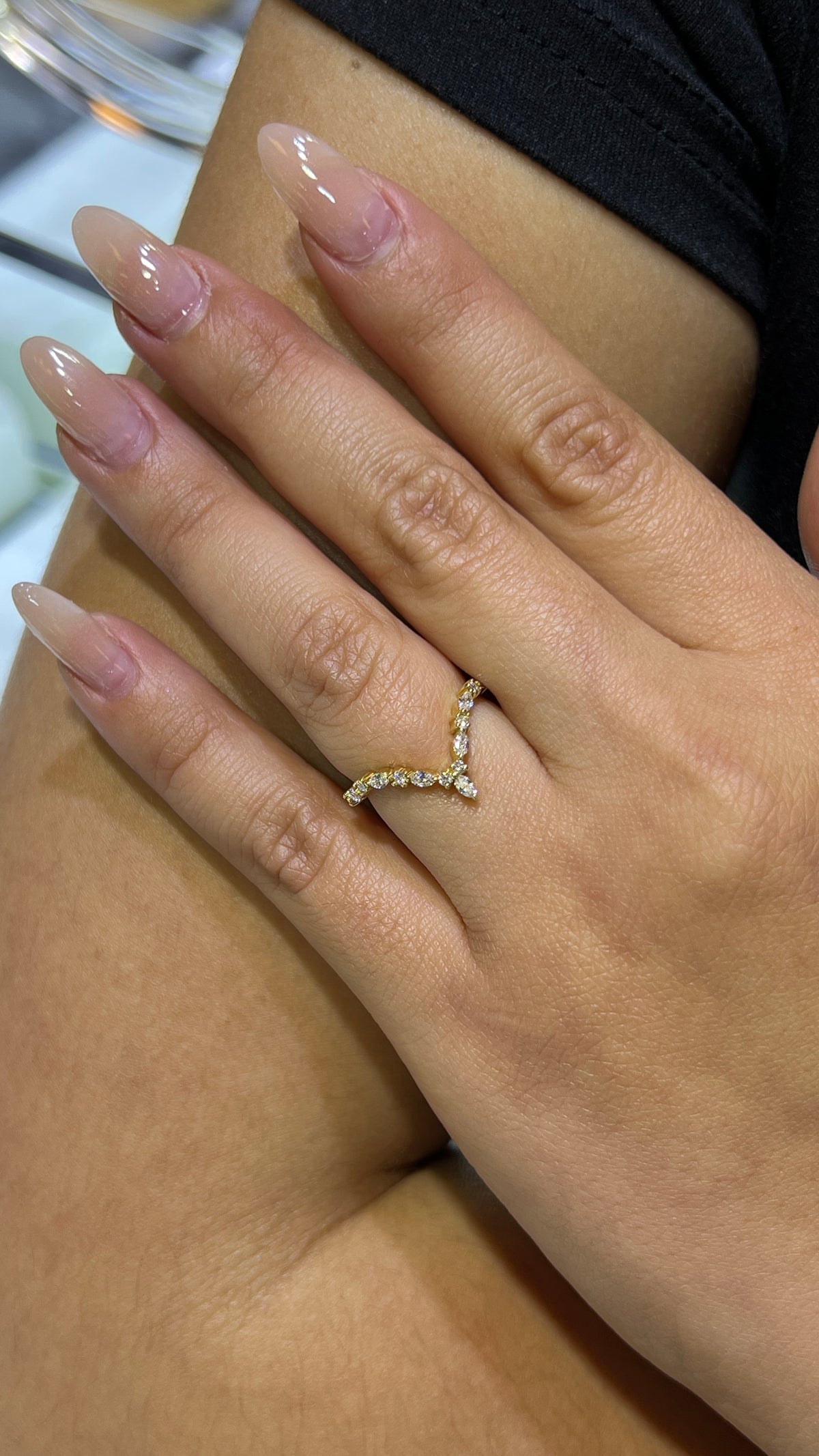 Round &amp; Marquise Alternating Diamond Chevron Band 14K Gold BAN178