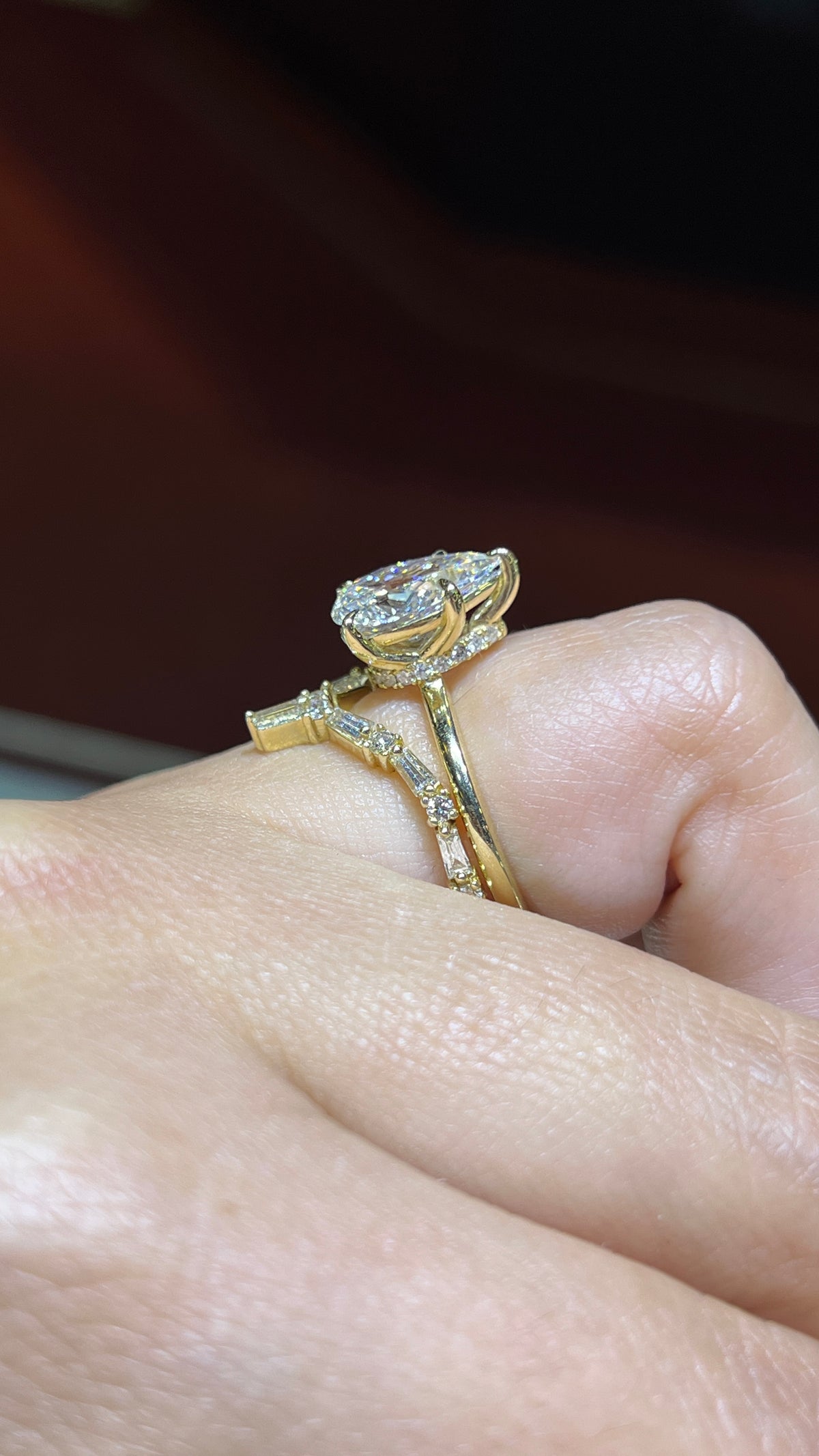 Round &amp; Baguette Alternating Diamond Chevron Band 14K Gold BAN179