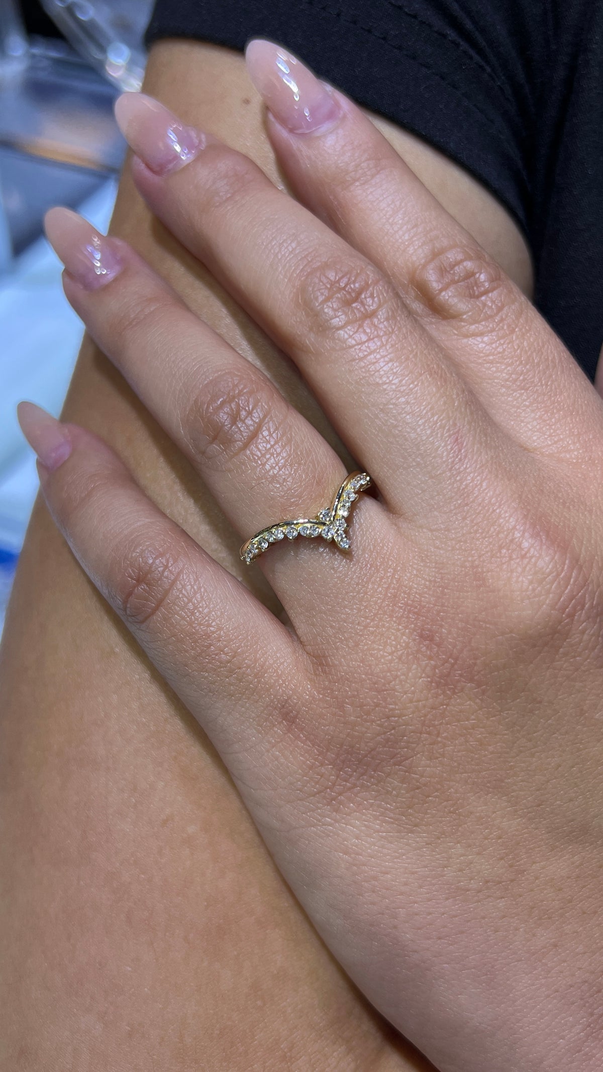 Straight Triple Marquise Diamond Chevron Band 14K Gold BAN181